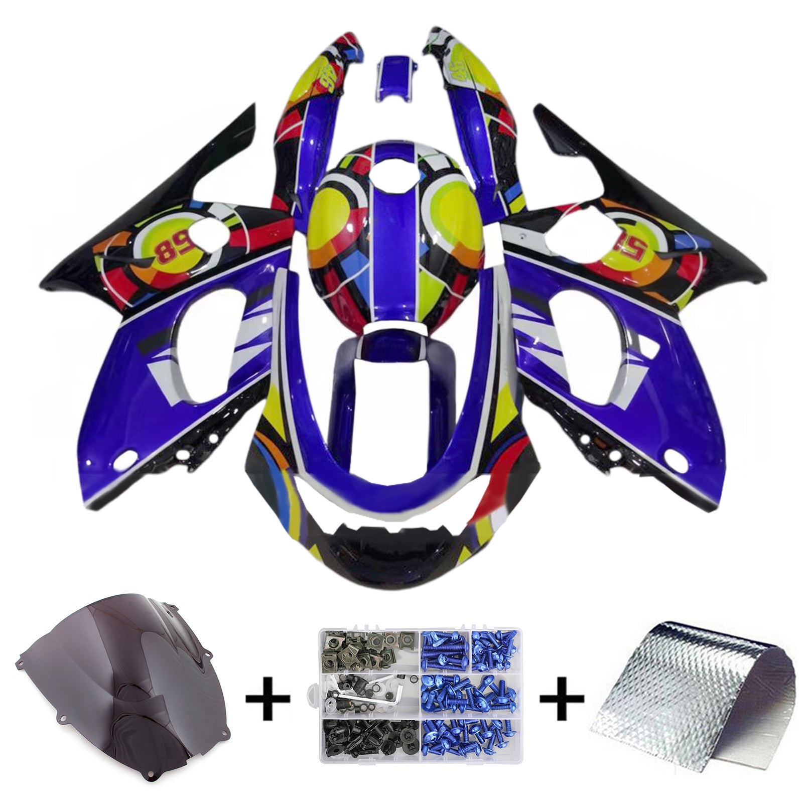 Amotopart 1996-2007 Yamaha YZF 600R Thundercat Blue Black Yellow Fairing Kit