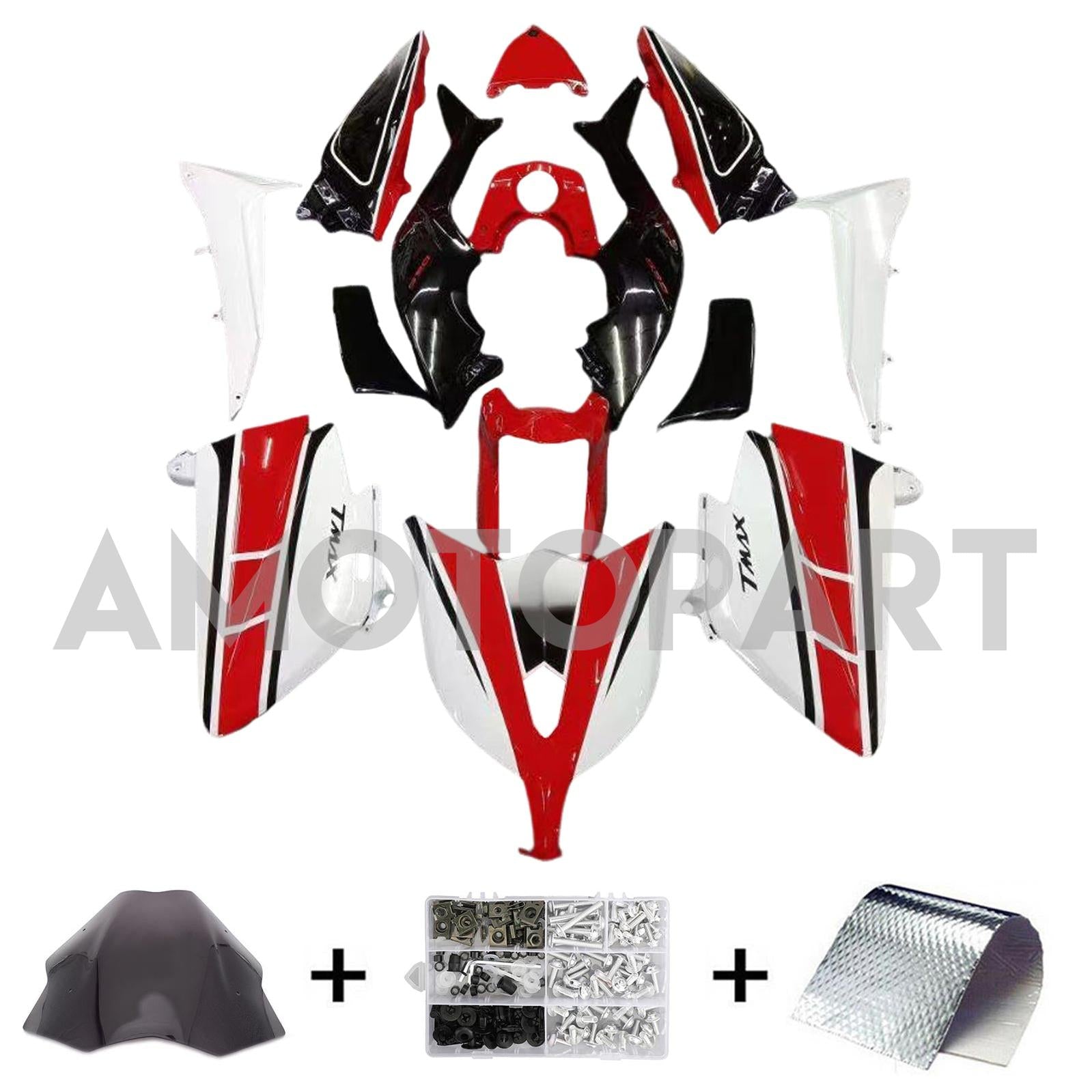 Amotopart 2012-2014 Yamaha T-Max Tmax530 Red e White Style1 Kit de carenagem