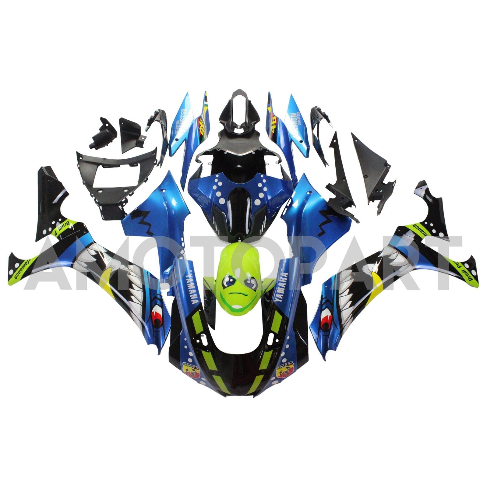 Amotopart 2020-2025 YZF R1 Yamaha Blue&Green Monster Fairing Kit