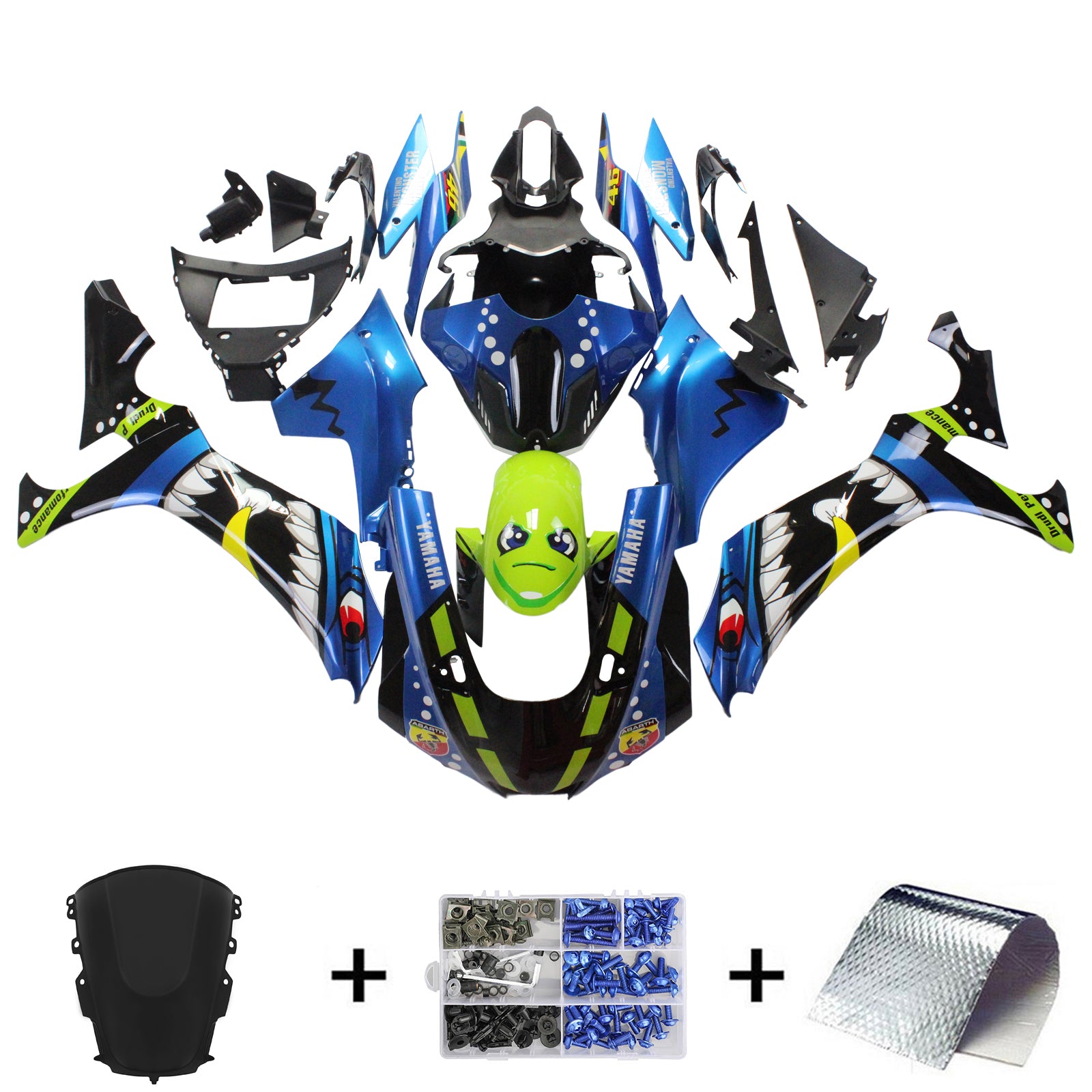 Amotopart 2020-2024 YZF R1 Yamaha Blue&amp;Green Monster Verkleidungsset