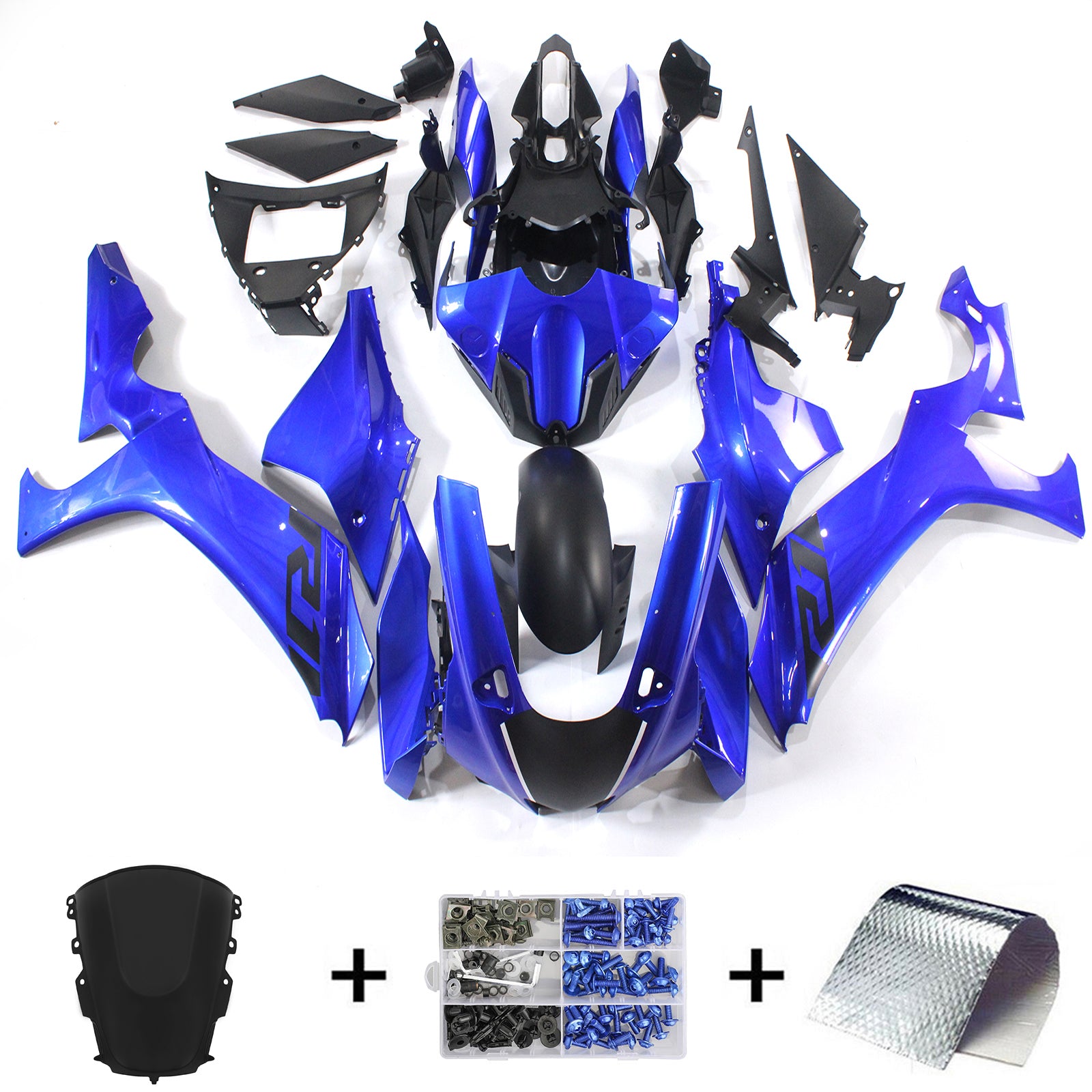 Amotopart Yamaha 2020–2024 YZF R1 Blau mit schwarzem Verkleidungsset