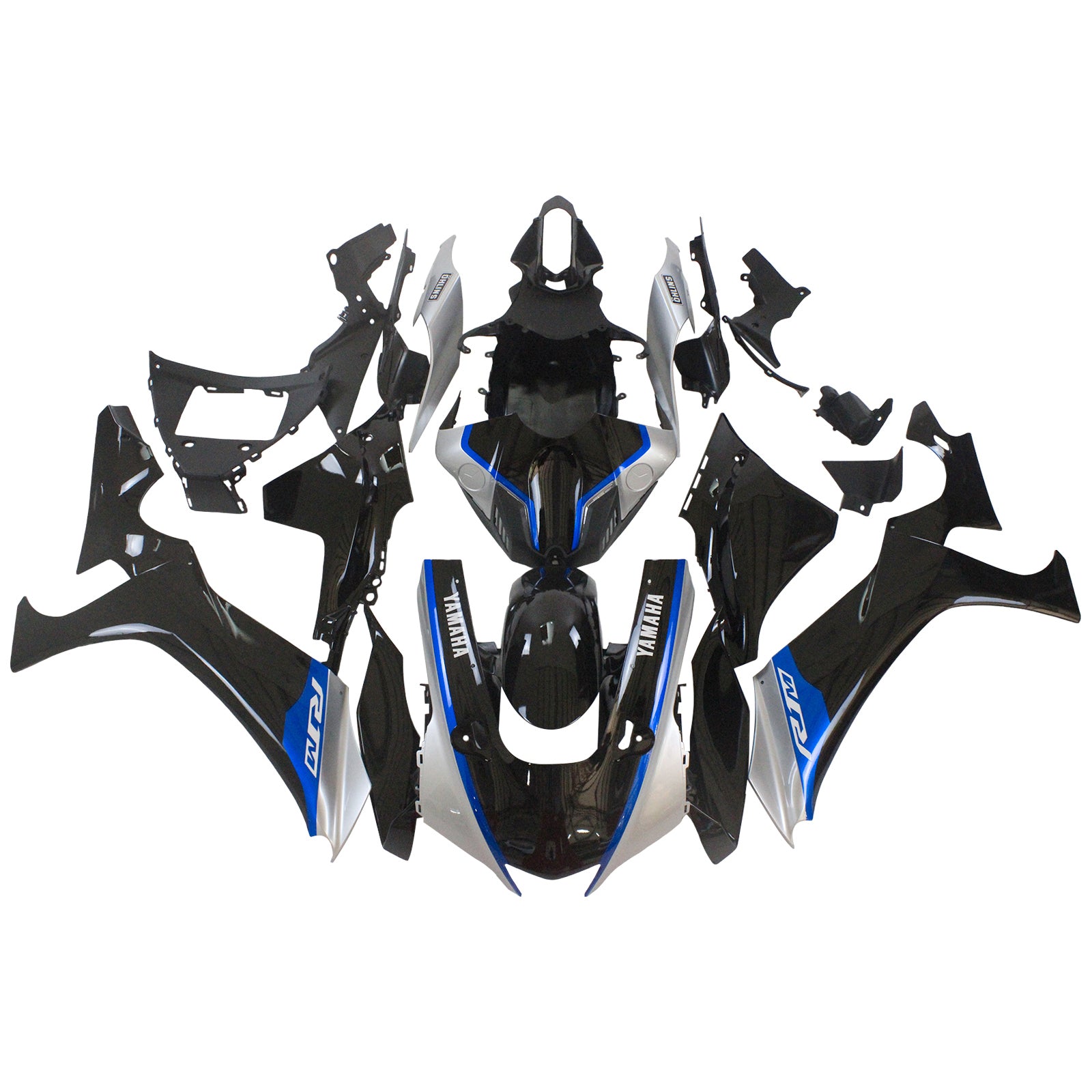 Amotopart Yamaha 2020–2025 YZF R1 Black Sliver Verkleidungsset
