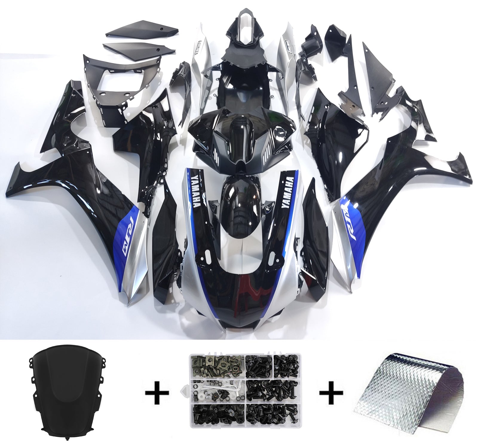 Kit de carénage Amotopart Yamaha 2020-2024 YZF R1 noir argenté