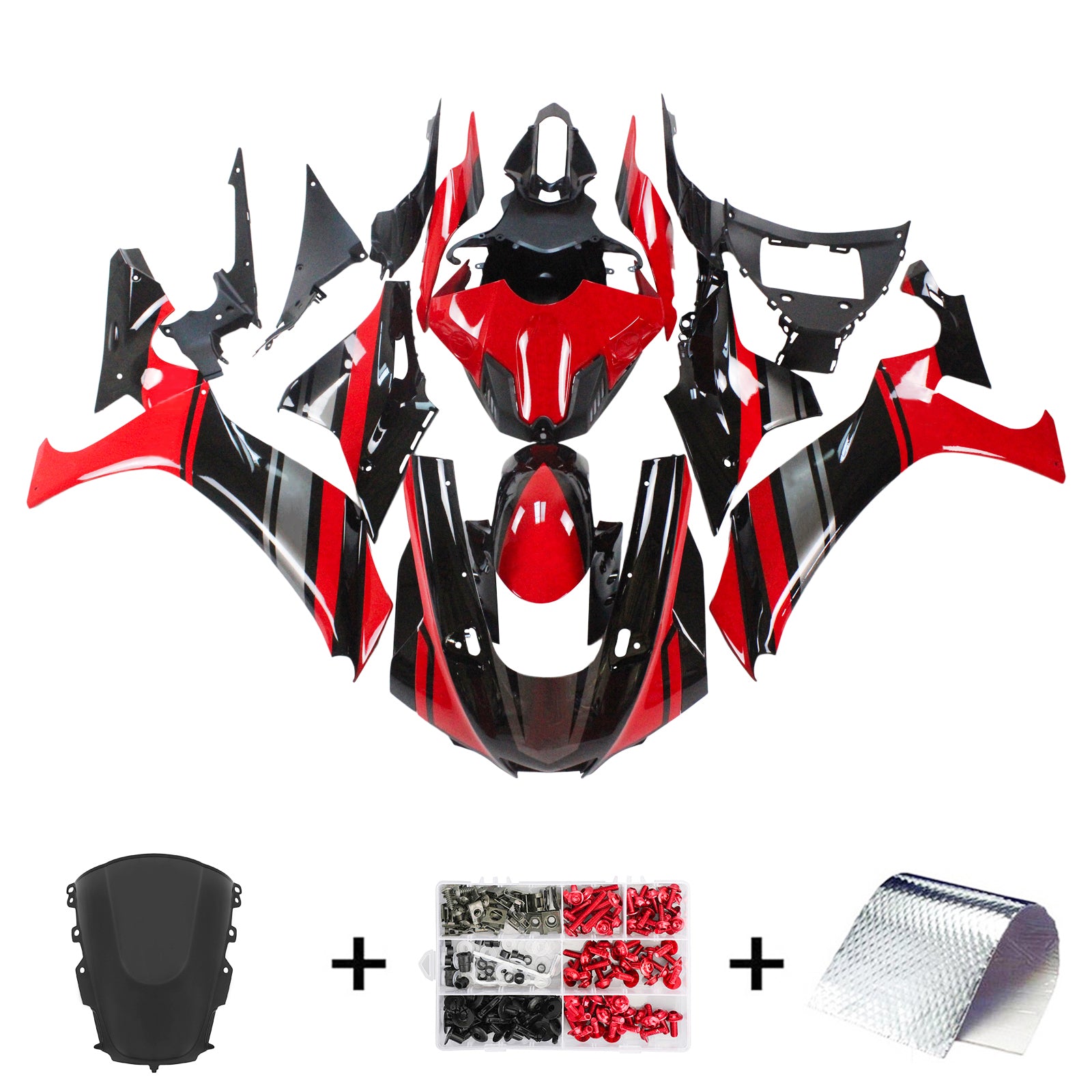 Amotopart ヤマハ 2020-2024 YZF R1 ブラック レッド フェアリングキット