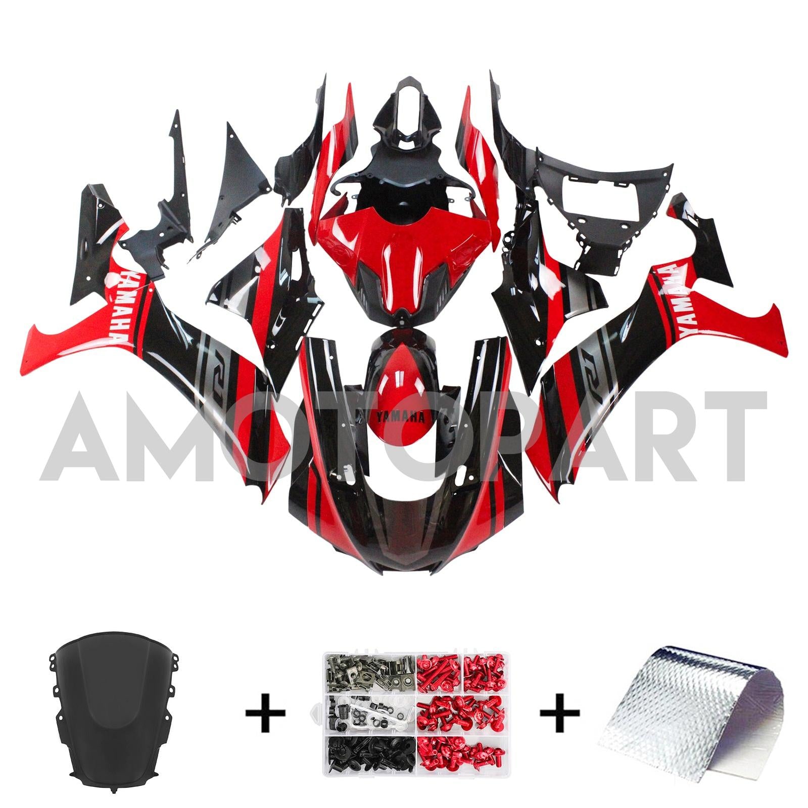 Amotopart Yamaha 2020-2025 YZF R1 Black Red Fairing Kit