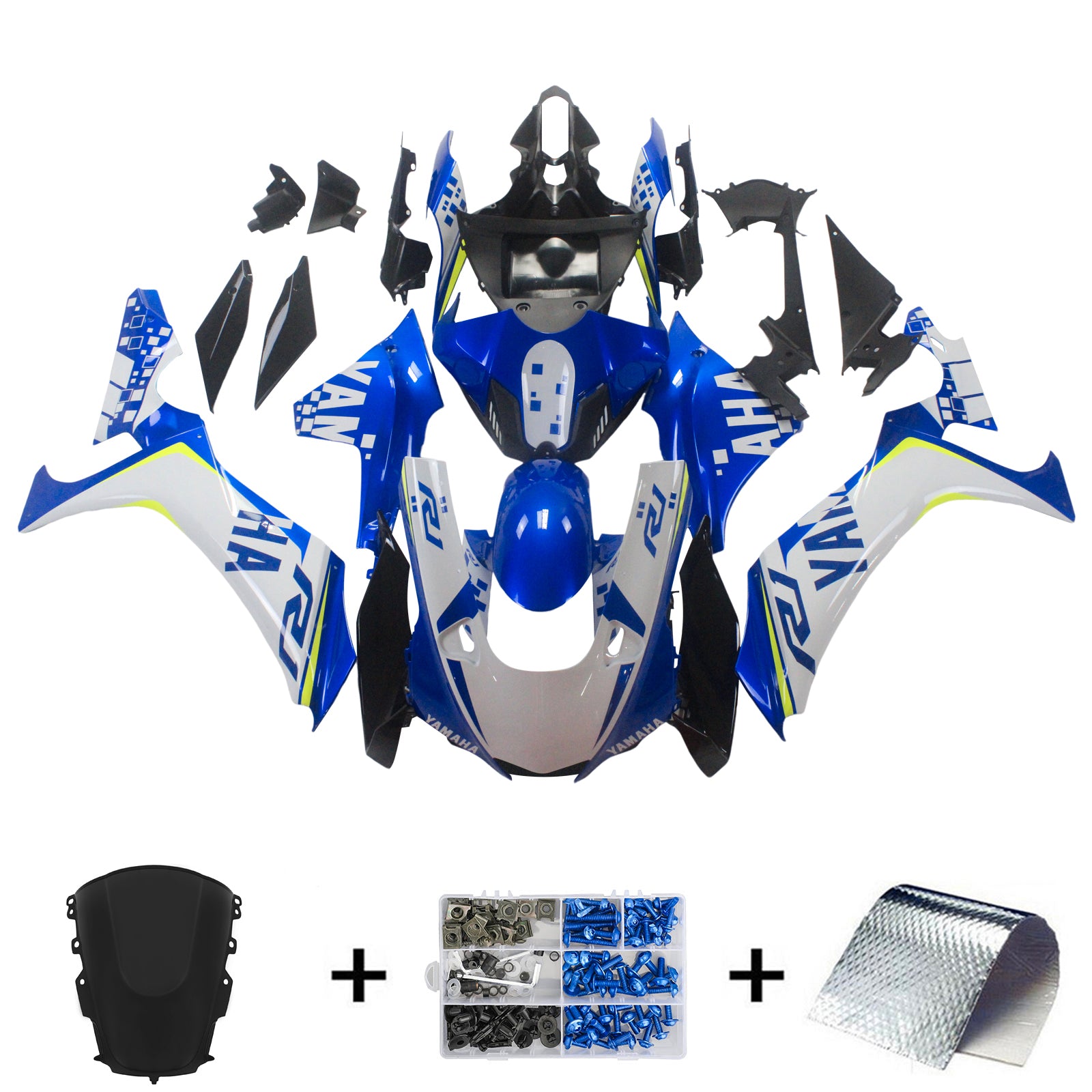 Amotopart Yamaha 2020-2024 YZF R1 Kit de carenado con logotipo blanco y azul