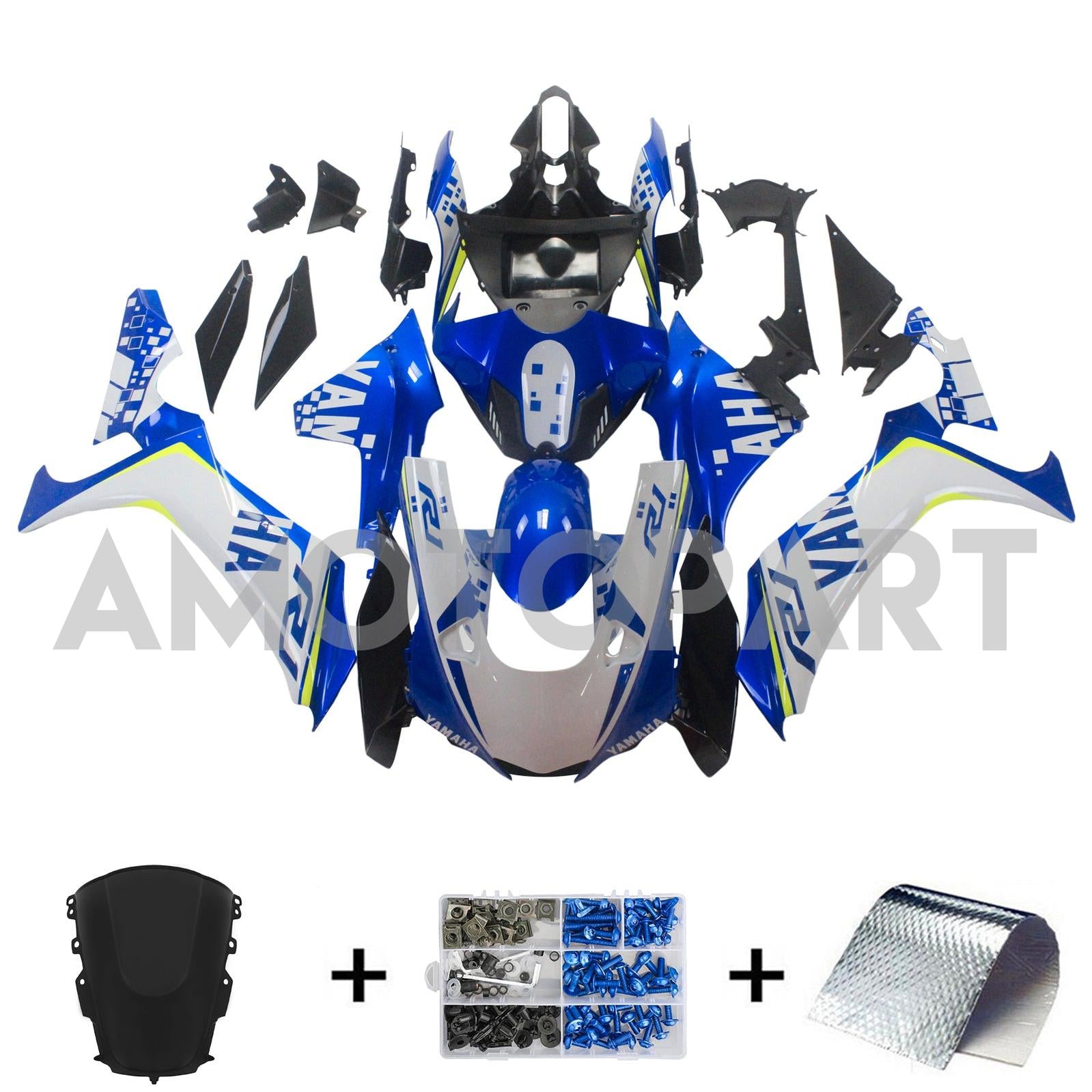 Amotopart Yamaha 2020-2025 YZF R1 White Blue Logo Fairing Kit