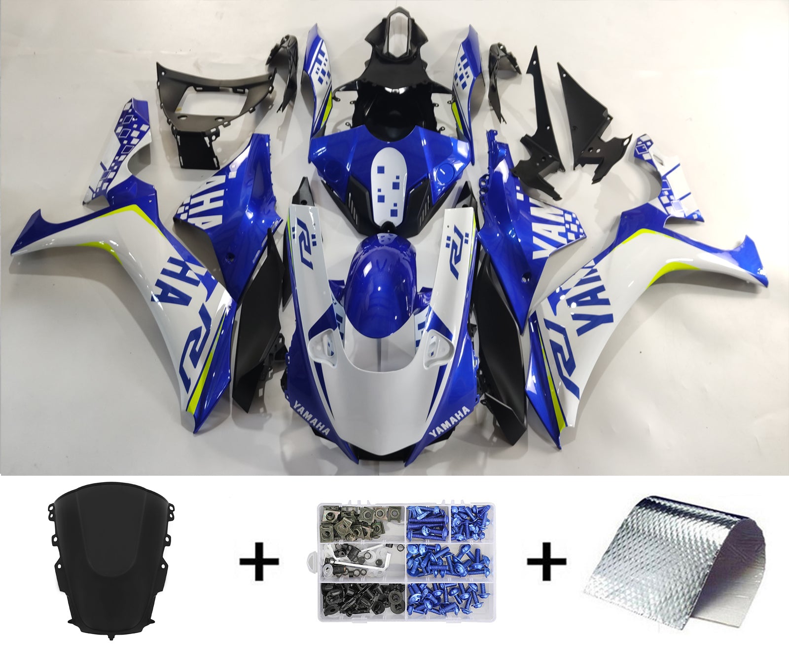 Amotopart Yamaha 2020-2024 YZF R1 Kit de carénage logo blanc bleu