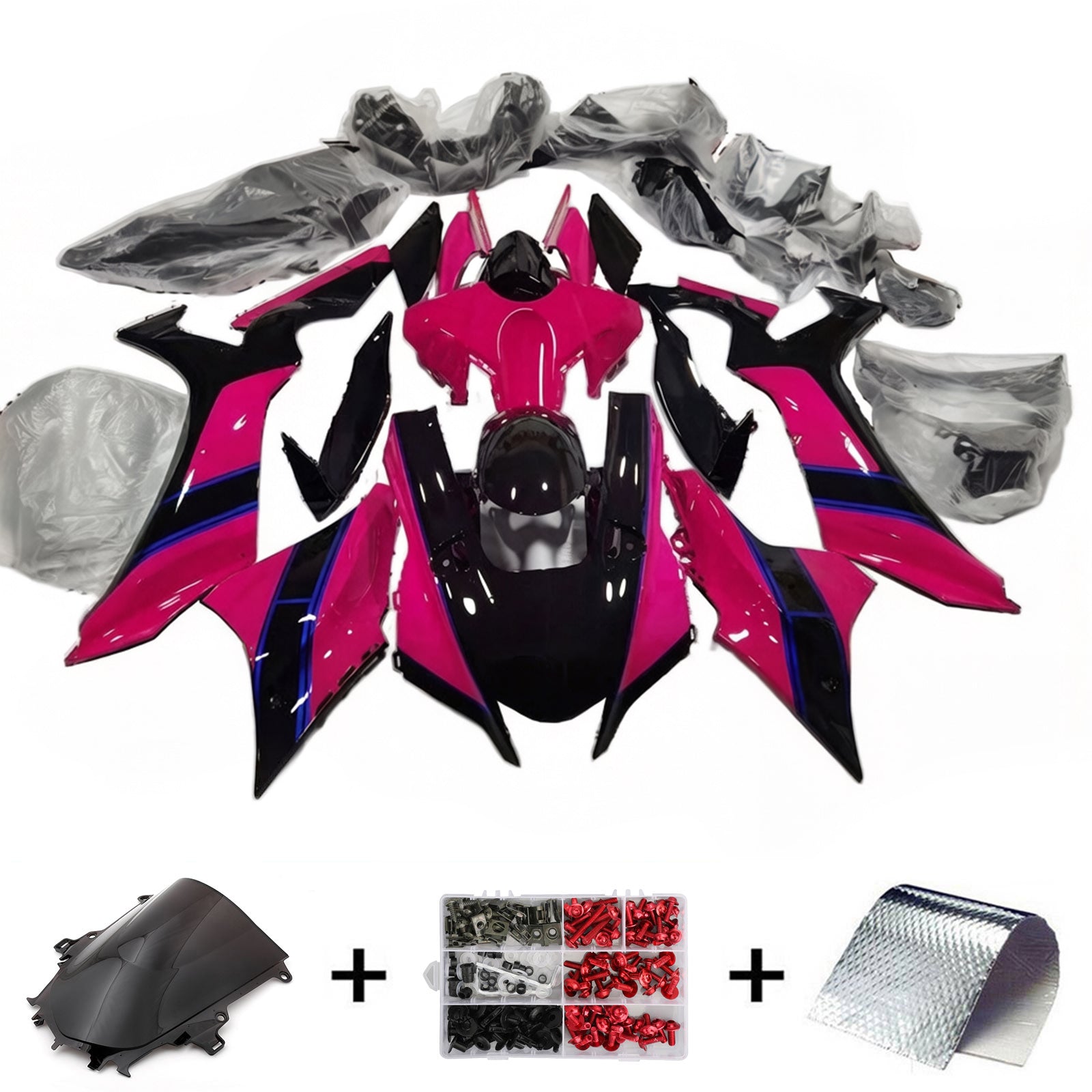 Amotopart 2020-2025 Yamaha YZF R1 Black Pink Fairing Kit