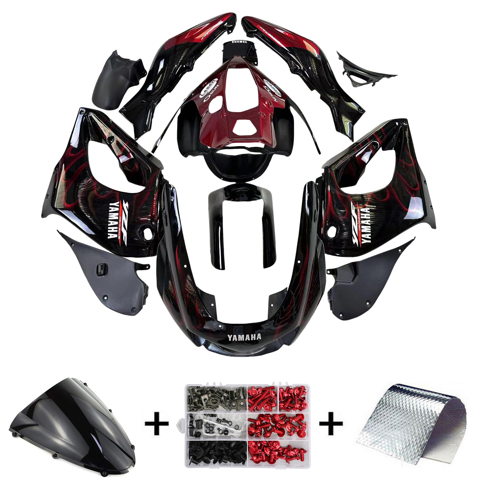 Amotopart 1997-2007 Yamaha YZF1000R Thunderace Fairing Red&Black Style3 Kit