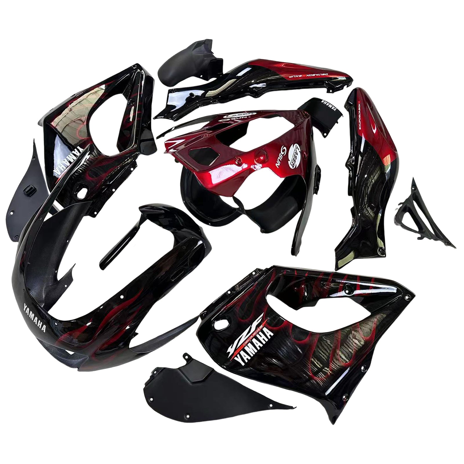 Amotopart 1997–2007 Yamaha YZF1000R Thunderace Verkleidung, Rot und Schwarz, Style3-Kit