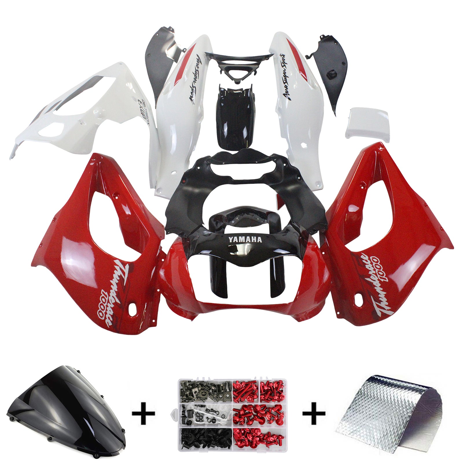 Amotopart 1997–2007 Yamaha YZF1000R Thunderace Verkleidung, Rot und Schwarz, Style5-Kit