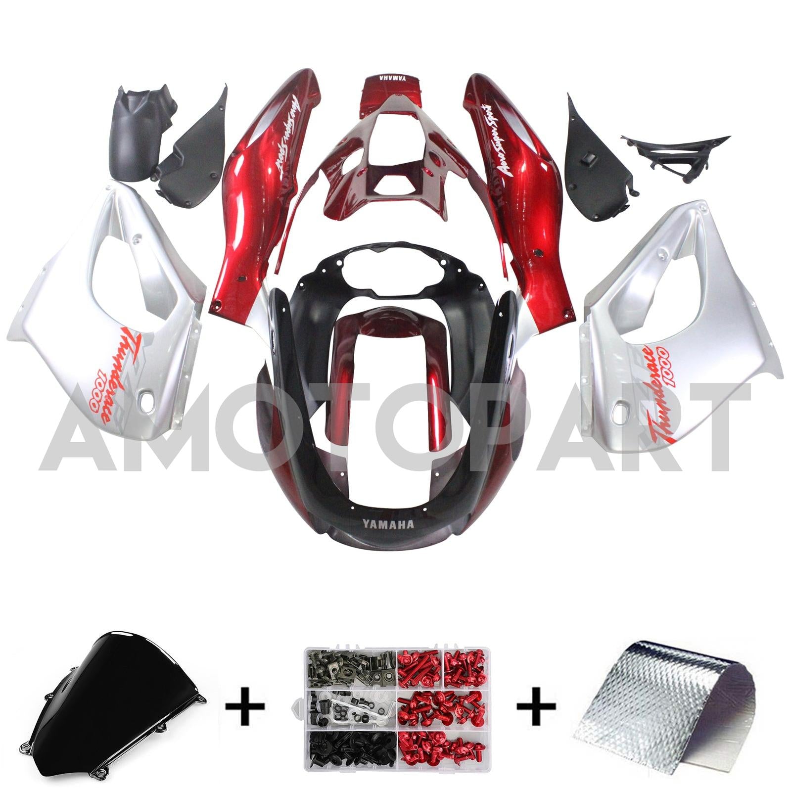 Amotopart 1997-2007 Yamaha YZF1000R Thunderace Fairing Red&Sliver Style1 Kit