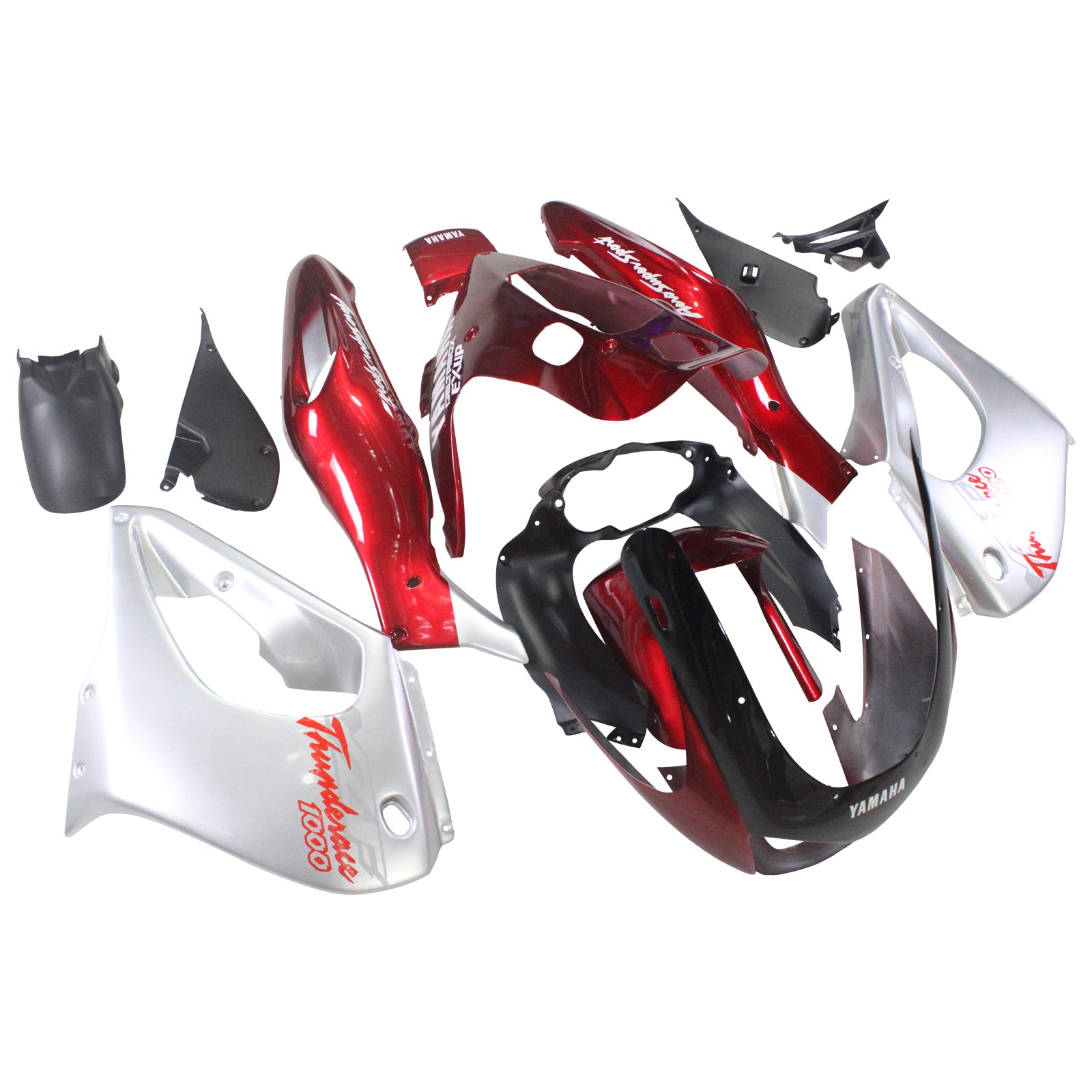 Amotopart 1997–2007 Yamaha YZF1000R Thunderace Verkleidungsset, Rot und Silber, Stil 1