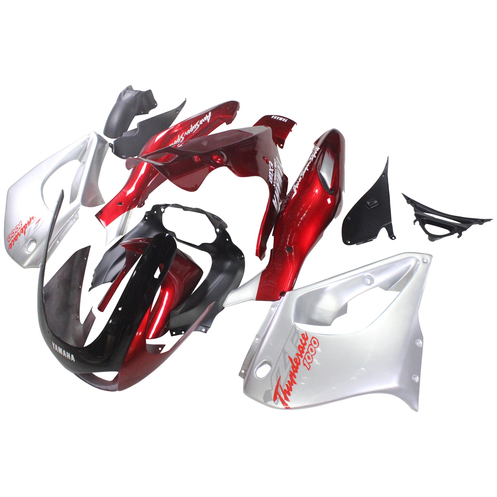 Amotopart 1997–2007 Yamaha YZF1000R Thunderace Verkleidungsset, Rot und Silber, Stil 1