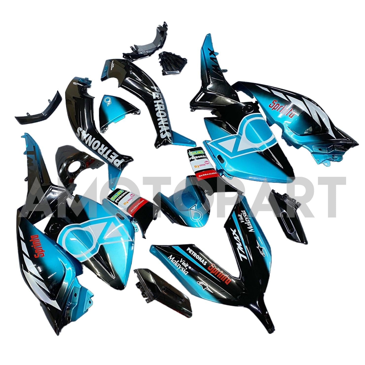 Amotopart 2015-2016 Yamaha T-Max Tmax530 Fairing Blue & Black Petronas Kit