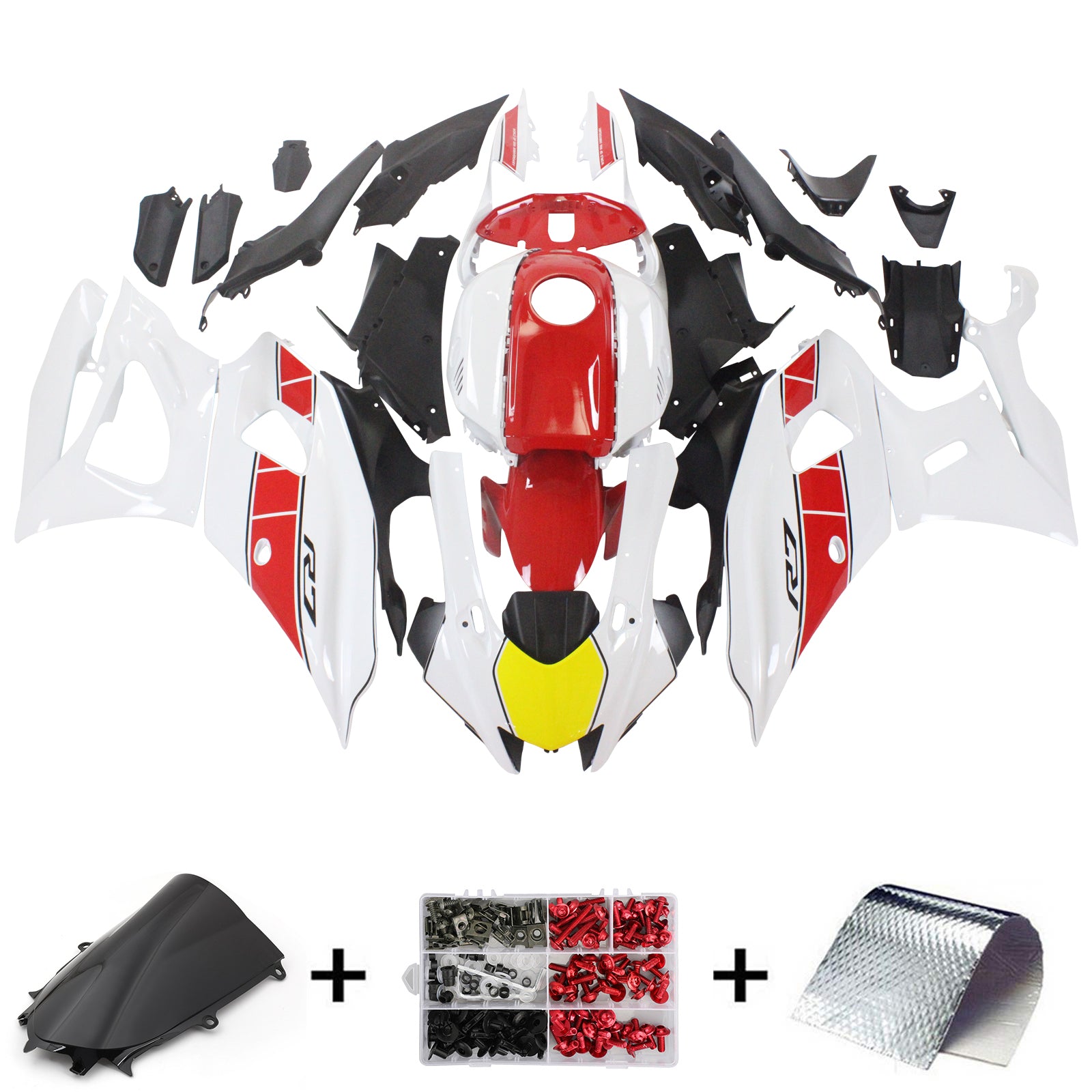 Amotopart 2021-2024 Yamaha YZF-R7 Kit de carénage blanc et rouge