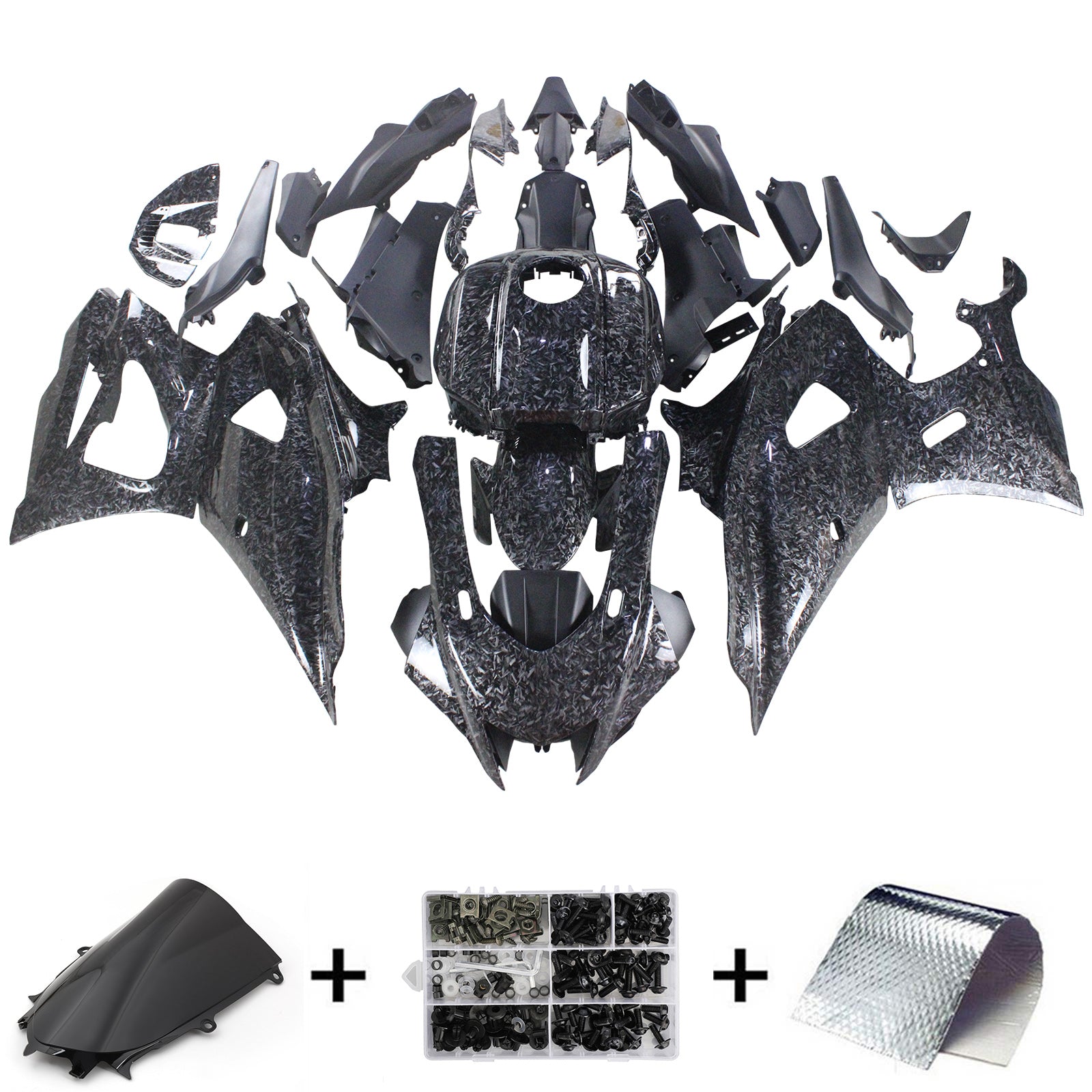Amotopart 2021-2025 Yamaha YZF-R7 Carbon Fiber Marble Black Fairing Kit