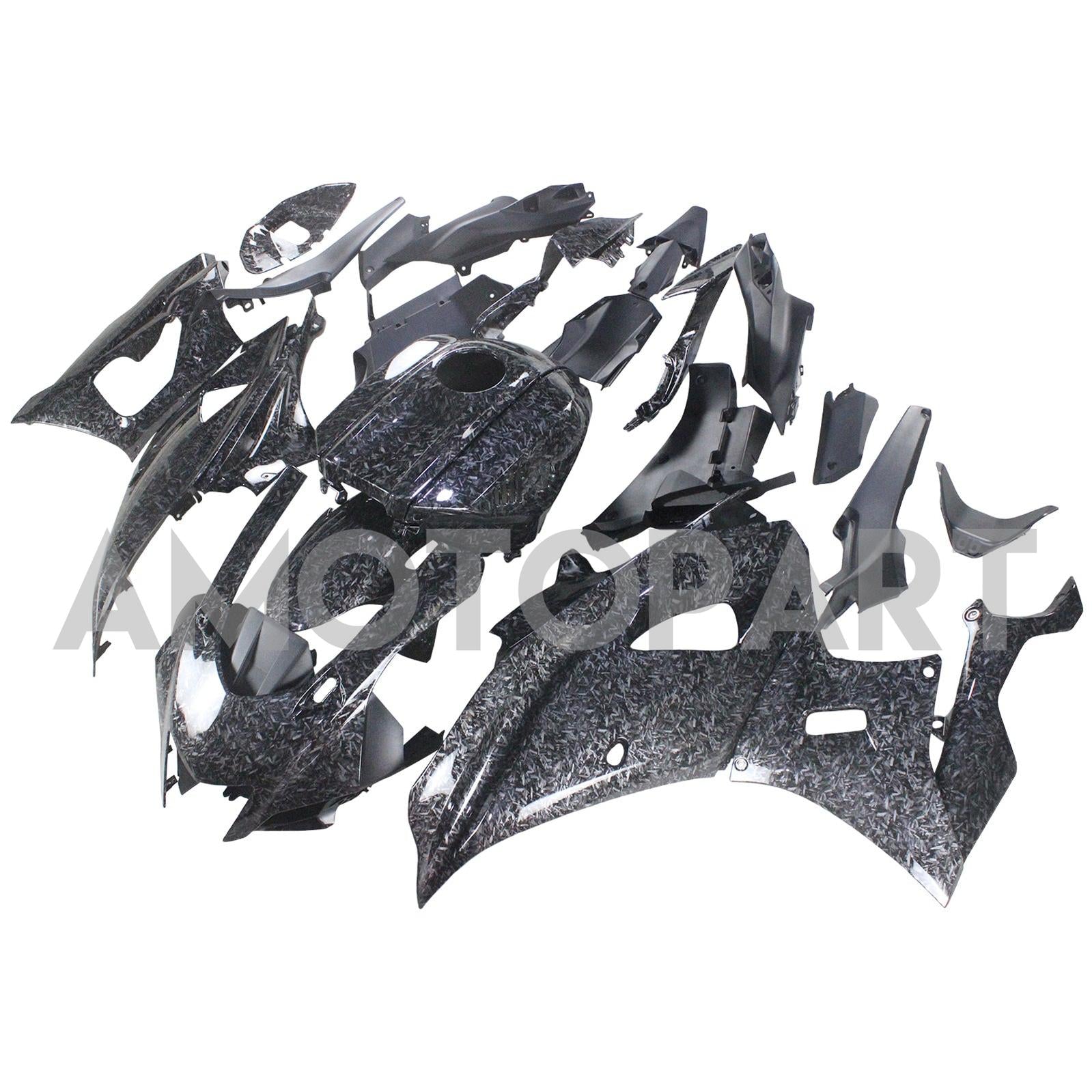 Amotopart 2021-2025 Yamaha YZF-R7 Carbon Fiber Marble Black Fairing Kit