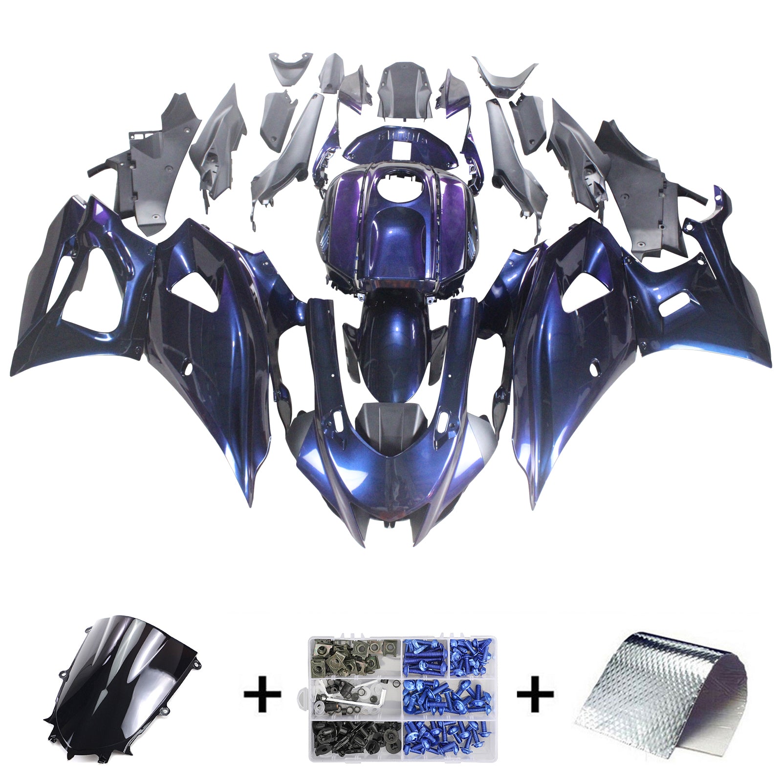 Amotopart 2021-2024 Yamaha YZF-R7 Kit de carénage dégradé bleu et violet Style2