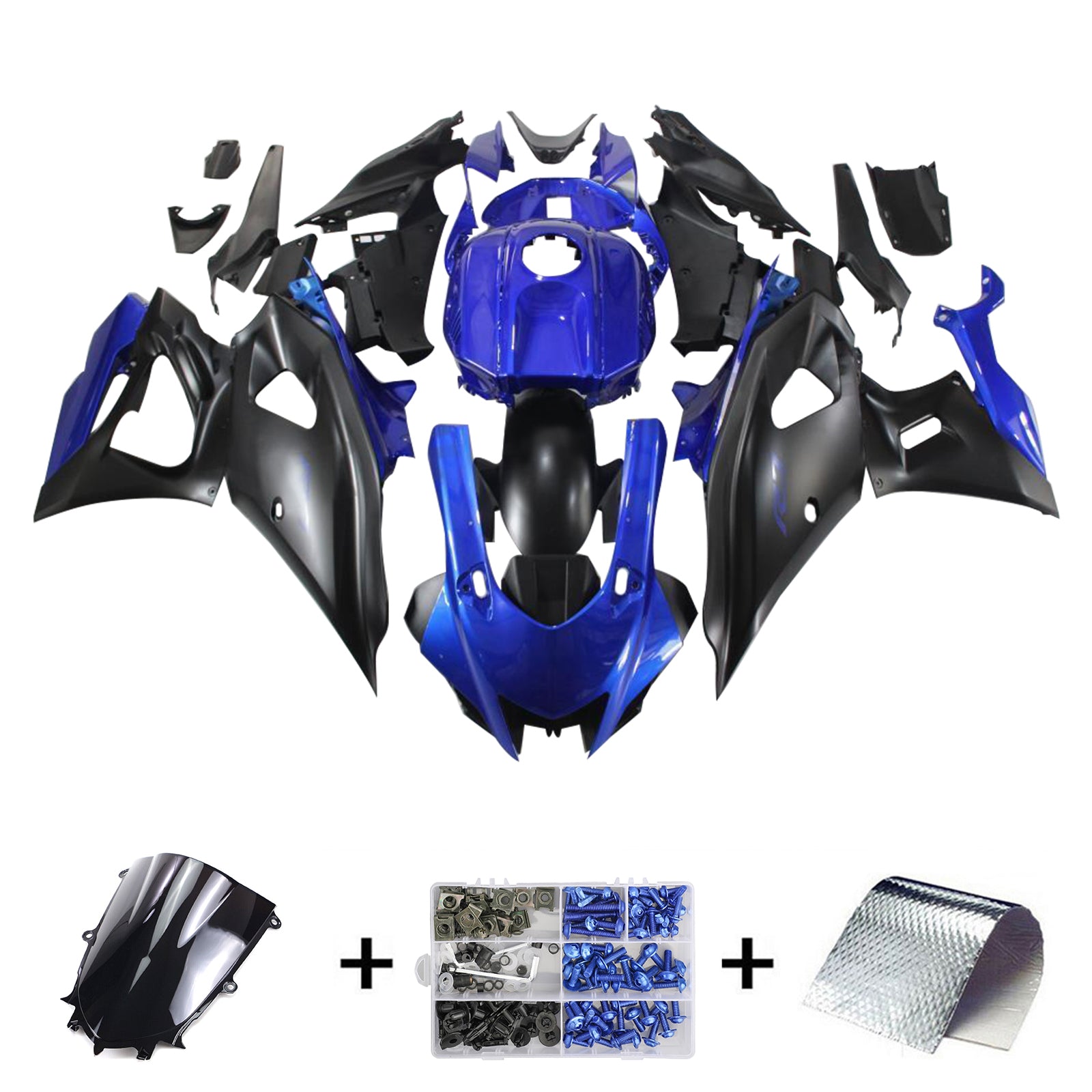 Amotopart 2021–2025 Yamaha YZF-R7 Mattblau&Schwarzes Style2 Verkleidungsset