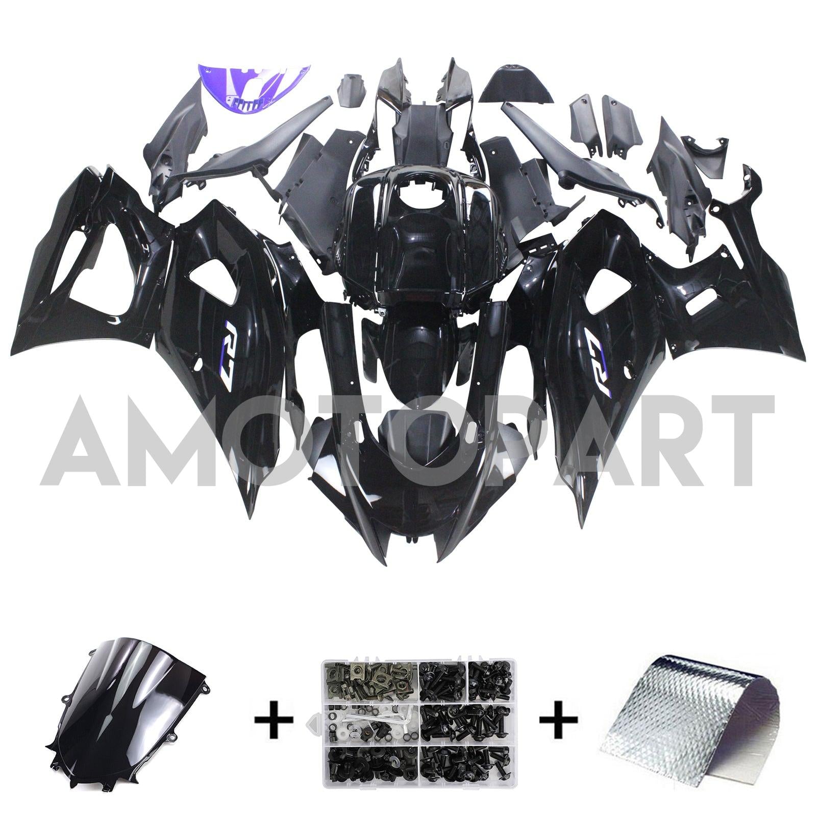 Amotopart 2021-2025 Yamaha YZF-R7 Gradient Black with Blue Logo Fairing Kit
