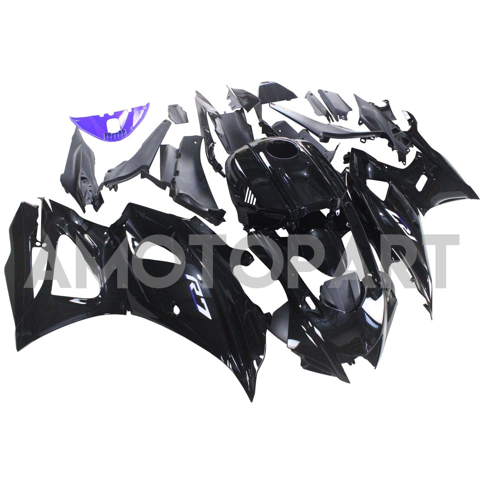 Amotopart 2021-2025 Yamaha YZF-R7 Gradient Black with Blue Logo Fairing Kit
