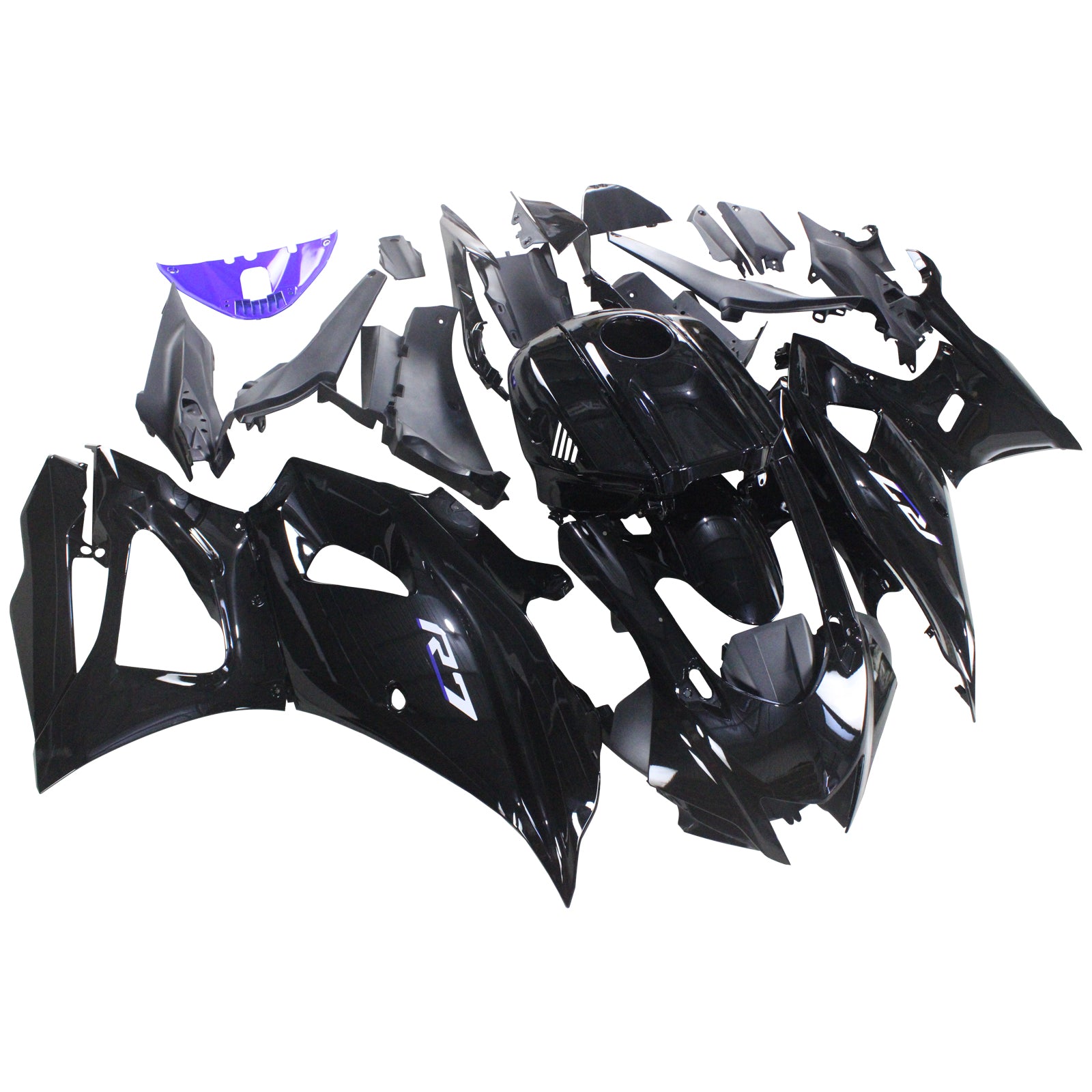 Amotopart 2021-2024 Yamaha YZF-R7 Gradient Black with Blue Logo Fairing Kit