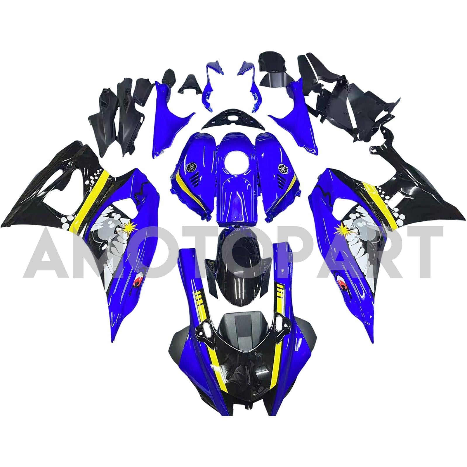 Amotopart 2021-2025 Yamaha YZF-R7 Black Blue Yellow Fairing Kit