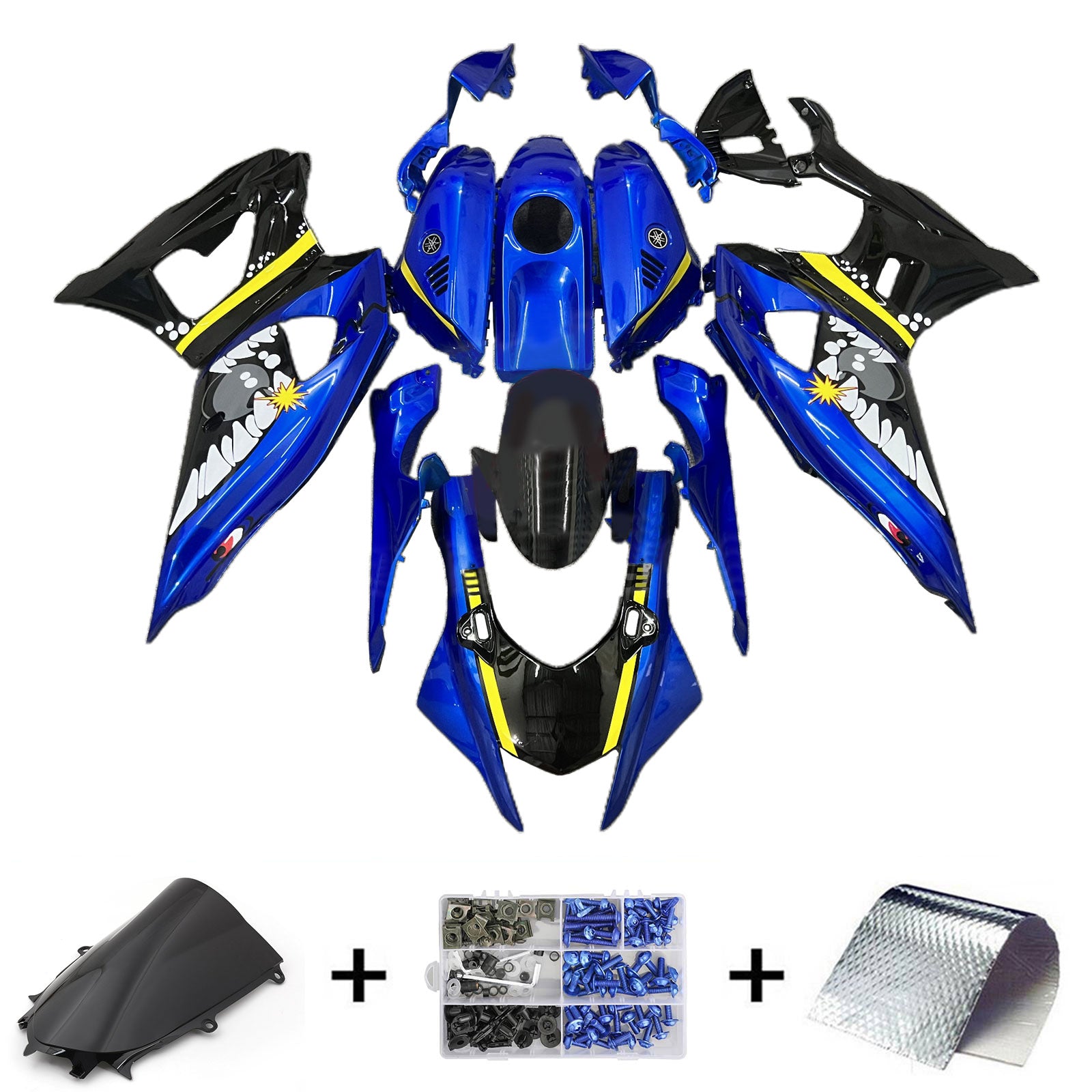 Amotopart 2021-2025 Yamaha YZF-R7 Black Blue Yellow Fairing Kit