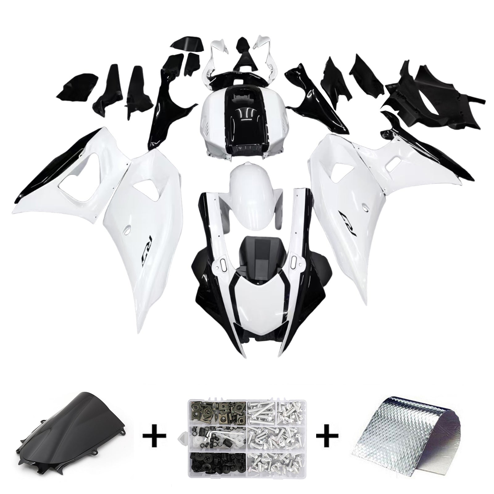 Amotopart 2021–2025 Yamaha YZF-R7 glänzend weißes Verkleidungsset