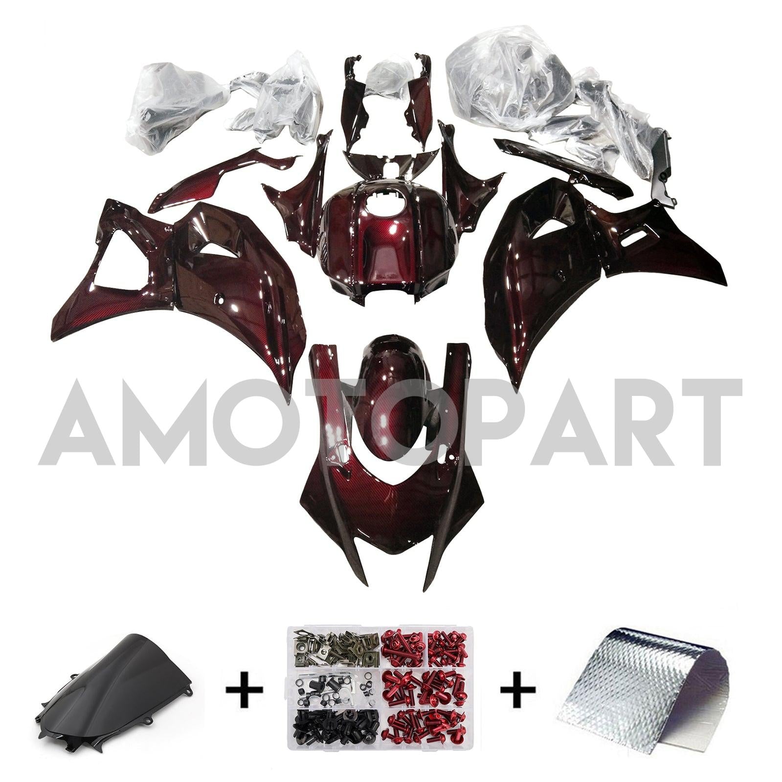 Amotopart 2021-2025 Yamaha YZF-R7 Red Carbon Fiber Fairing Kit