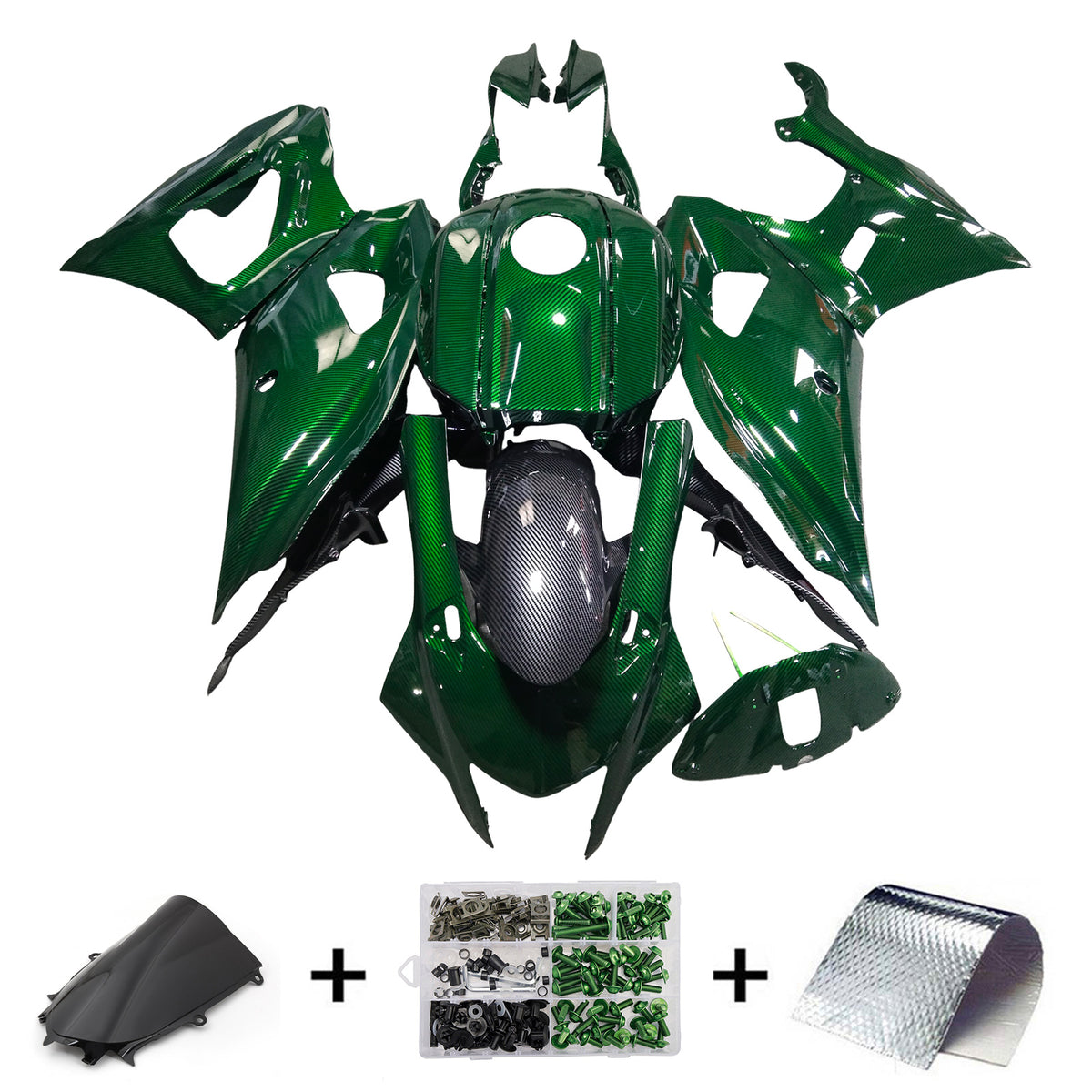 Amotopart 2021-2025 Yamaha YZF-R7 Green Carbon Fiber Pattern Fairing Kit