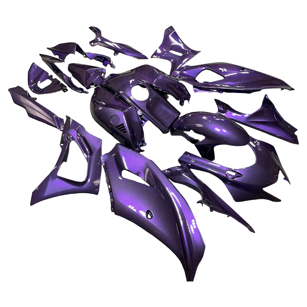 Amotopart 2021-2025 Yamaha YZF-R7 Kit de carenado con patrón de fibra de carbono morado medianoche