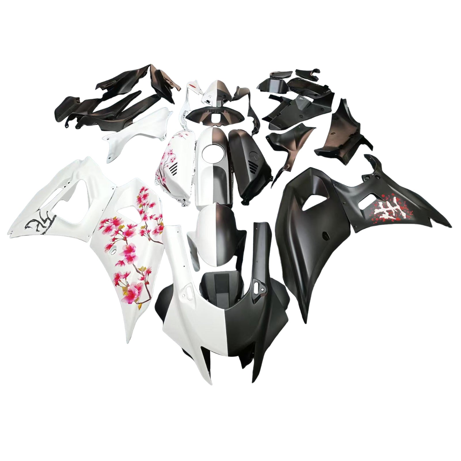 Amotopart 2021-2025 Yamaha YZF-R7 Cherry Blossom White Black Fairing Kit