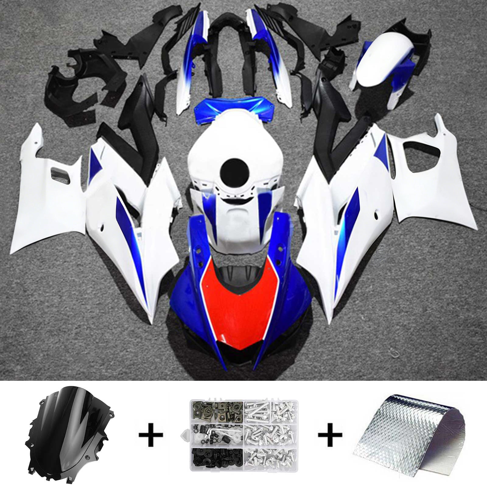 Amotopart 2022-2024 Yamaha YZF-R3 R25 White&Blue Style1 Fairing Kit
