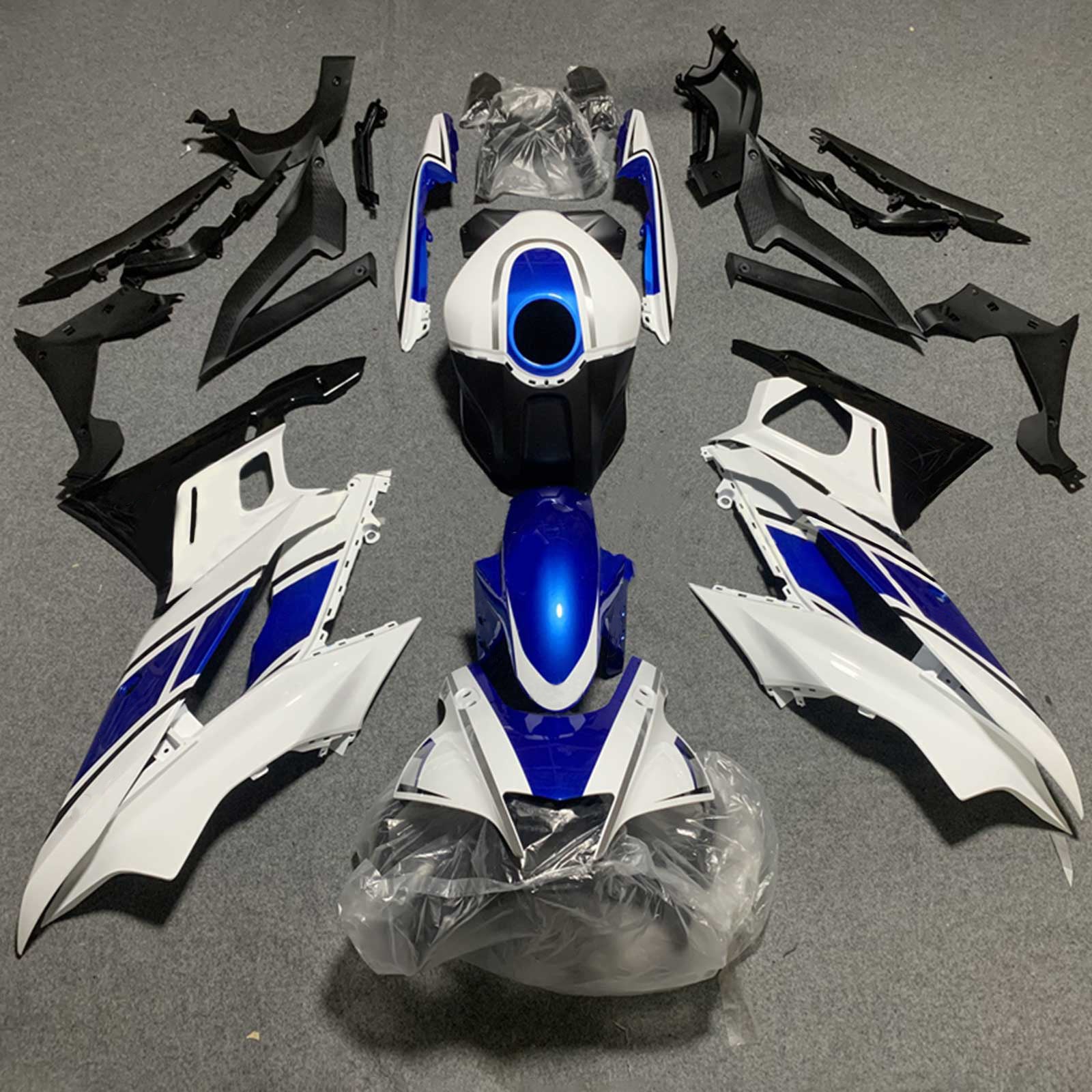 Amotopart 2022-2024 Yamaha YZF-R3 R25 White&Blue Style4 Fairing Kit