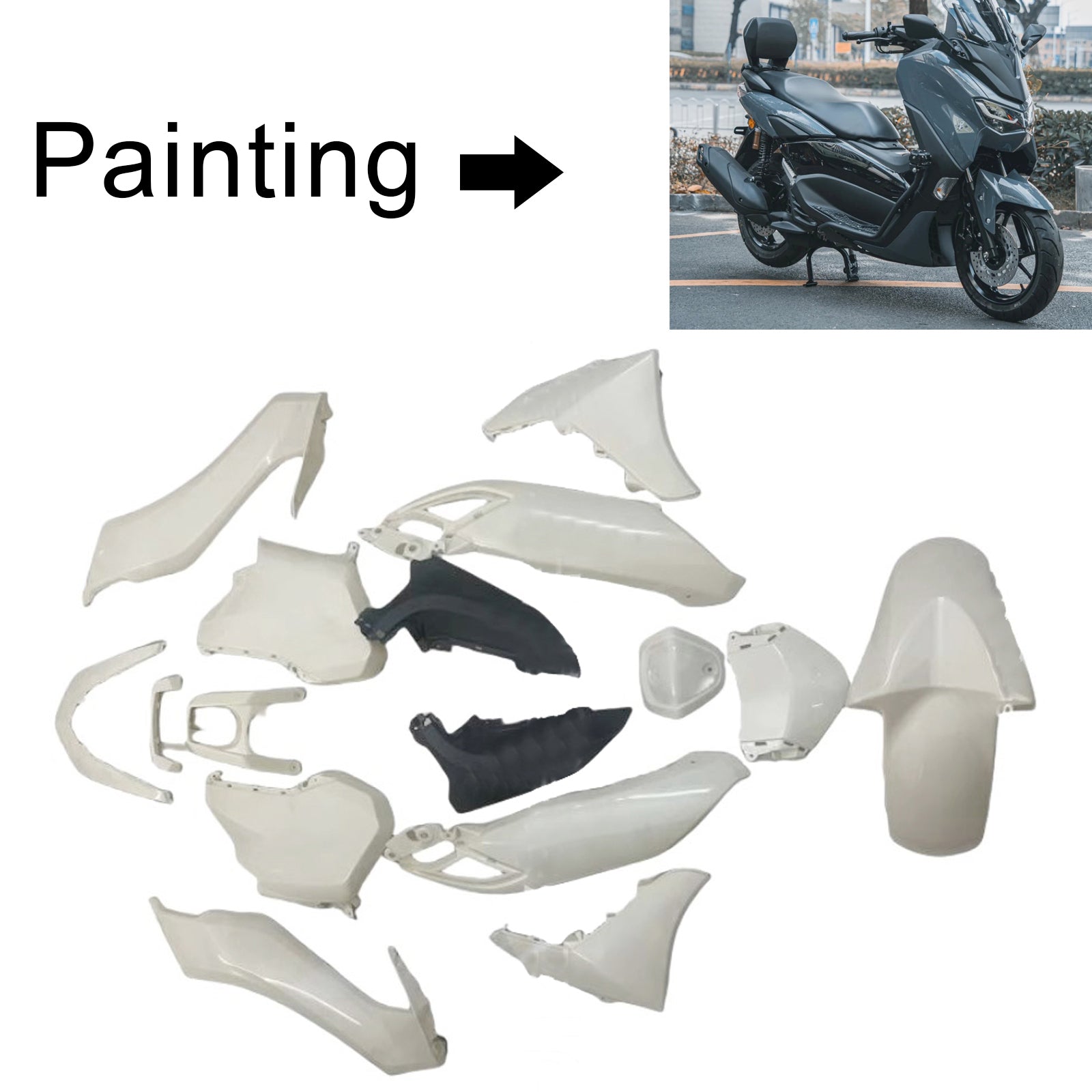 Amotopart 2020–2024 Yamaha NMAX 125/155/250 schwarz-graues Verkleidungsset