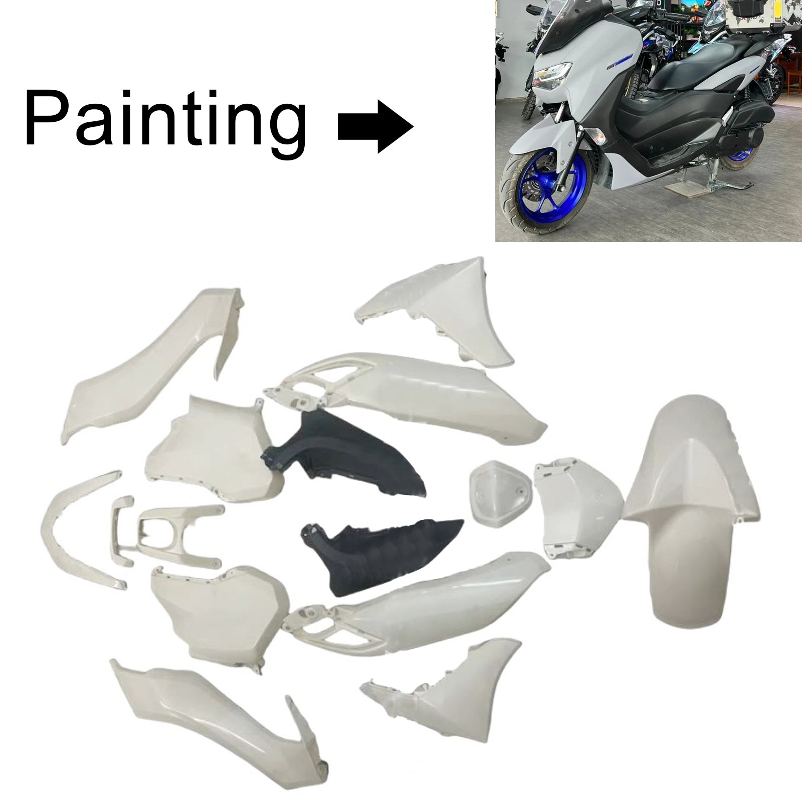 Amotopart 2020–2024 Yamaha NMAX 125/155/250 Schwarz-weißes Verkleidungsset