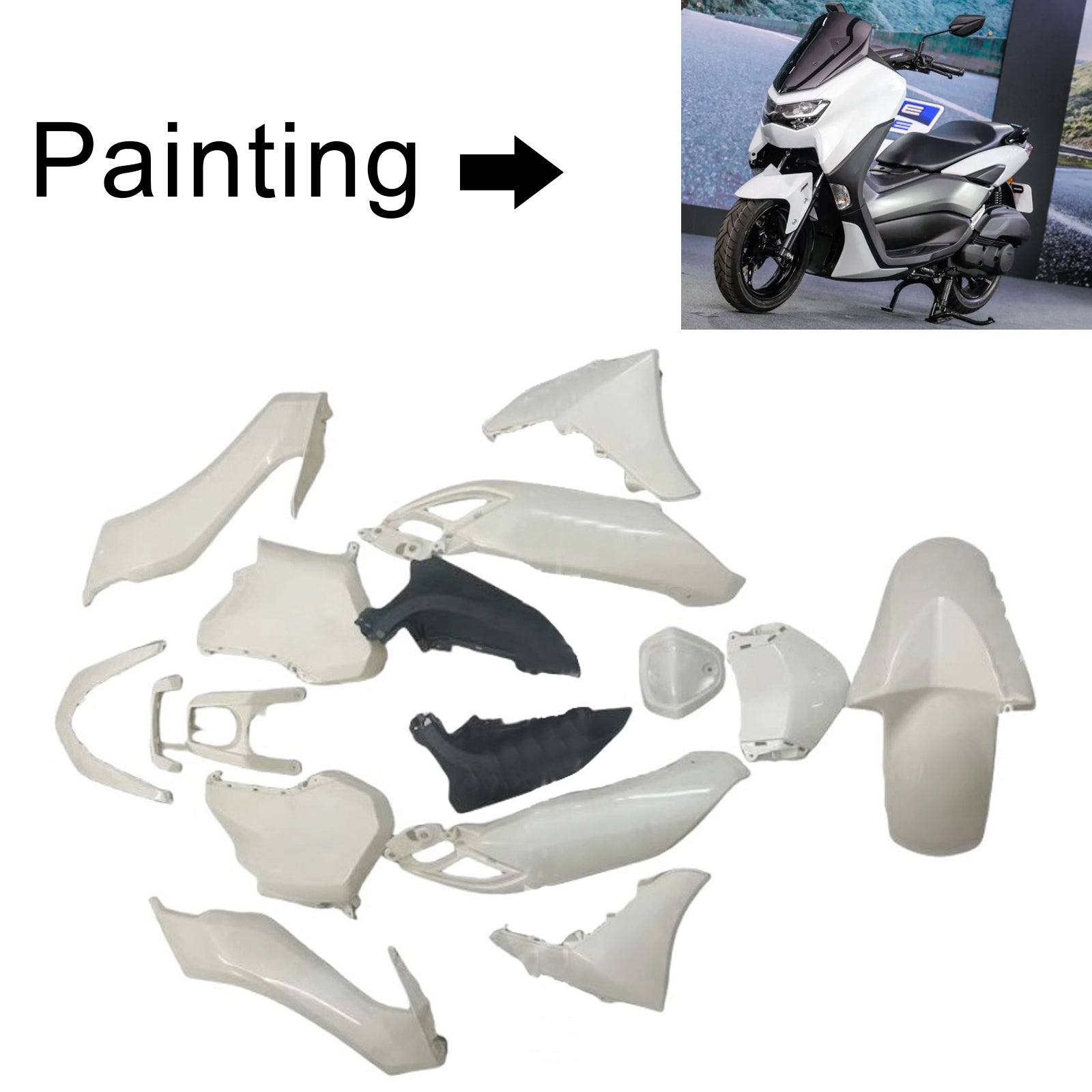 Amotopart 2020–2024 Yamaha NMAX 125/155/250 glänzendes Schwarz-Weiß-Verkleidungsset