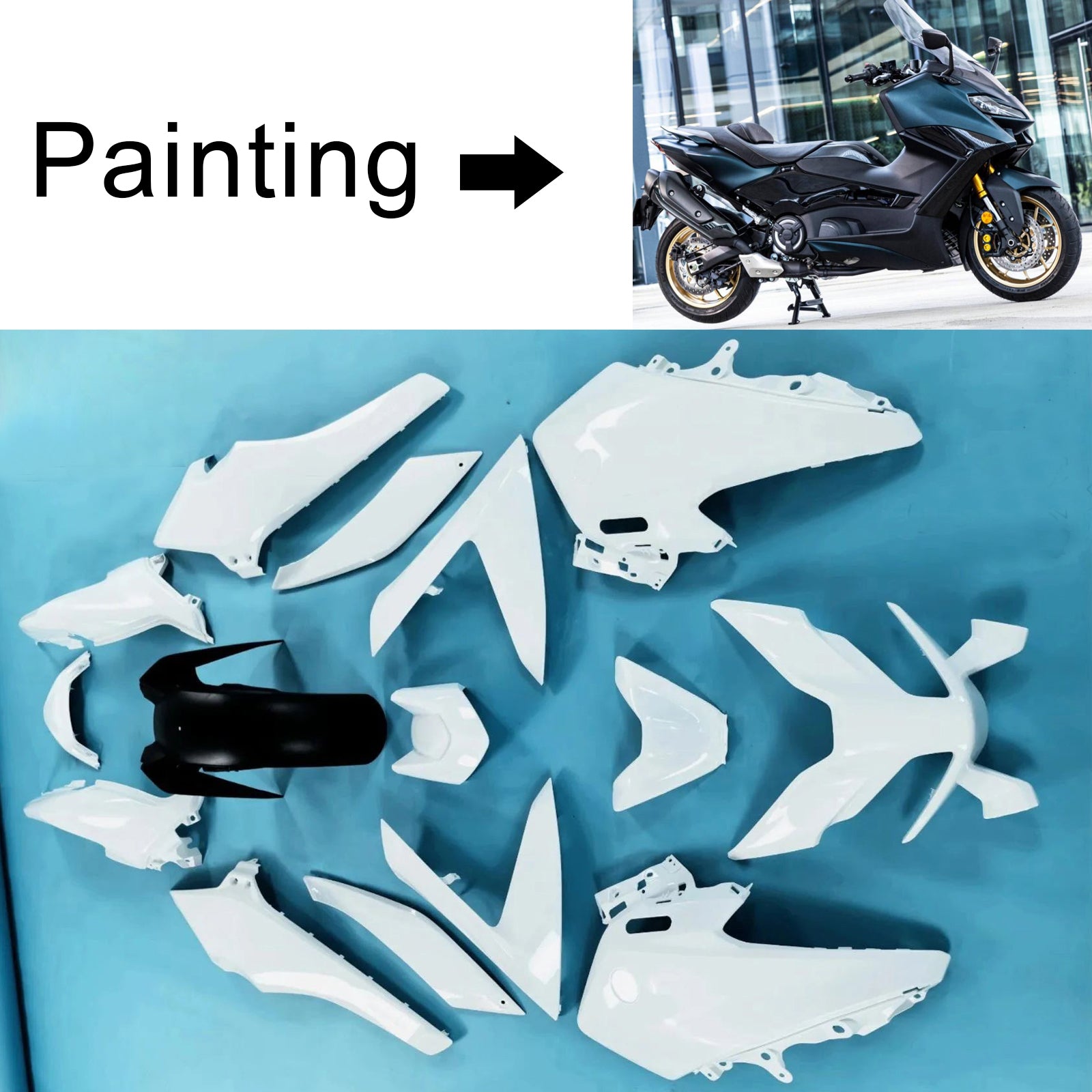 Amotopart 2022–2024 Yamaha TMAX560 Schwarz Dunkelgrün Verkleidungsset