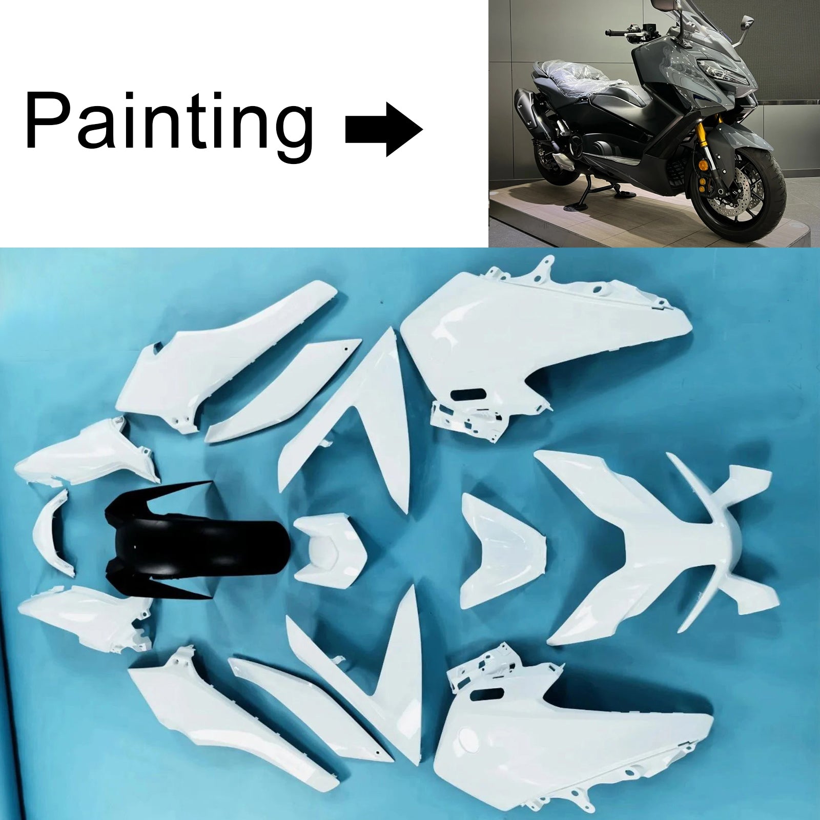 Amotopart 2022–2024 Yamaha TMAX560 Schwarz-Graues Verkleidungsset