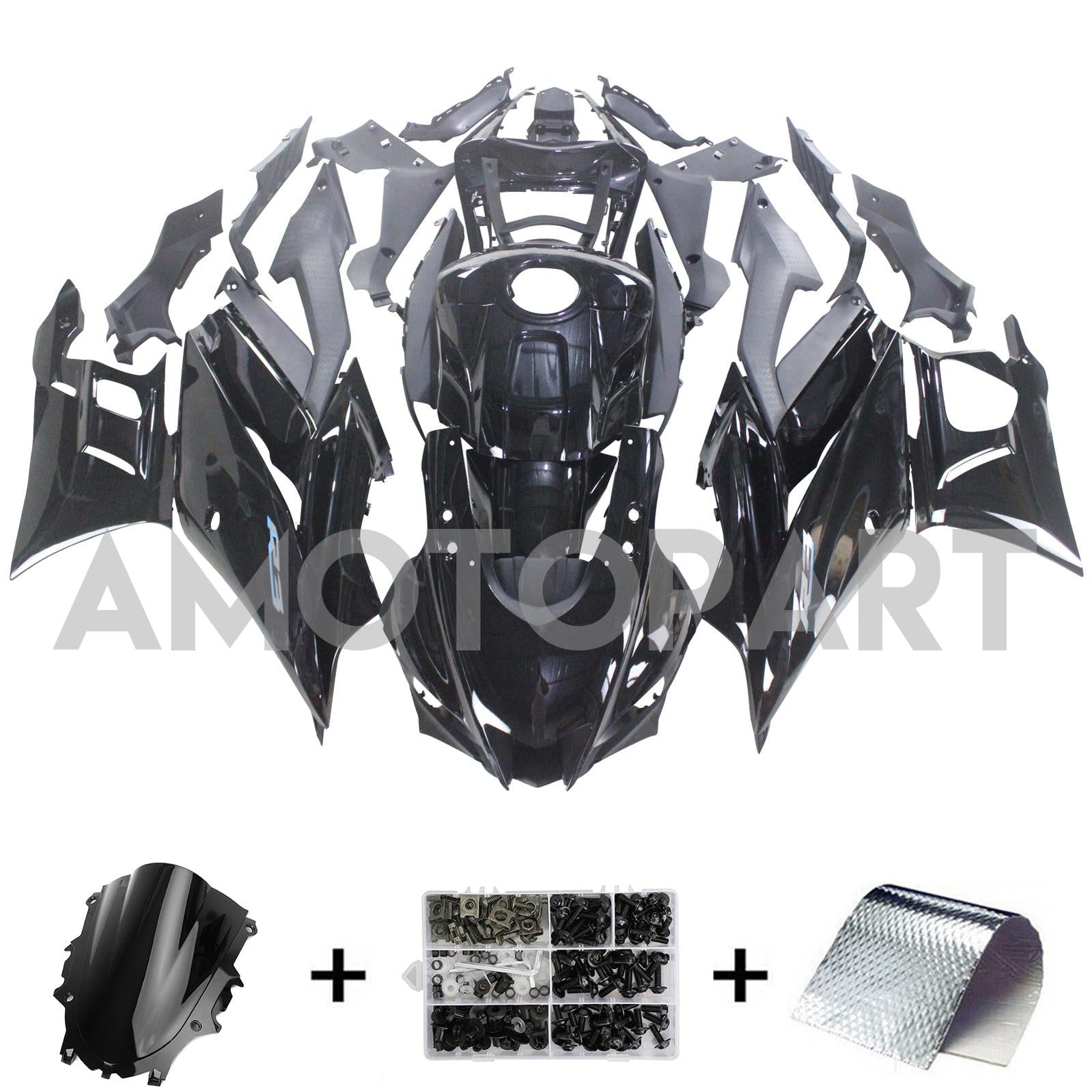 Amotopart 2022-2024 Yamaha YZF-R3 R25 Black Fairing Kit