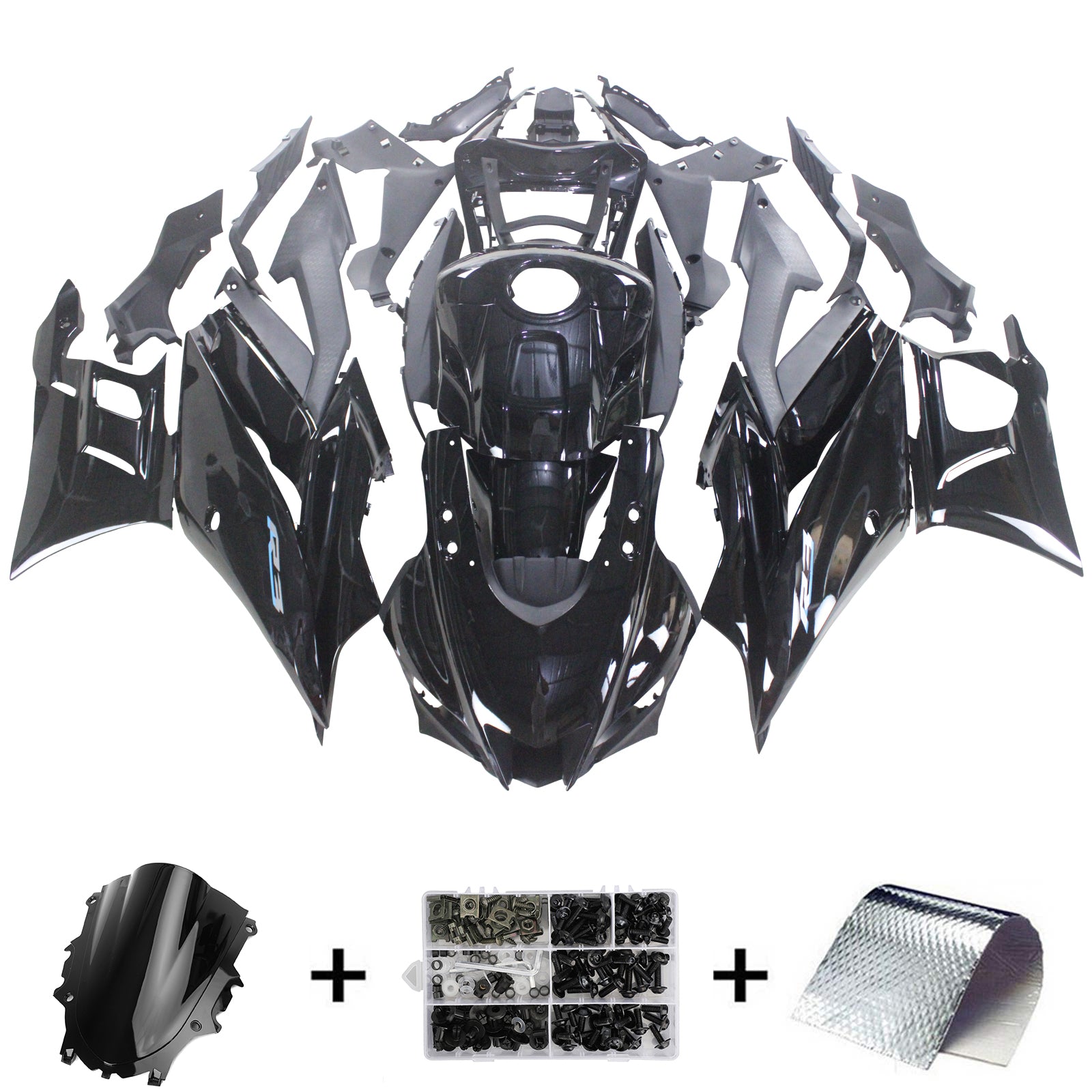 Amotopart 2022-2024 Yamaha YZF-R3 R25 Black Fairing Kit