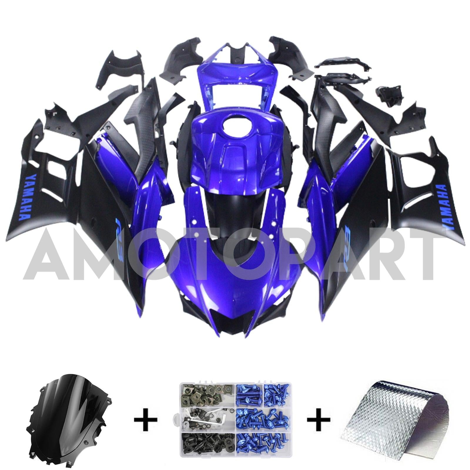 Amotopart 2022-2024 Yamaha YZF-R3 R25 Blue Style3 Fairing Kit