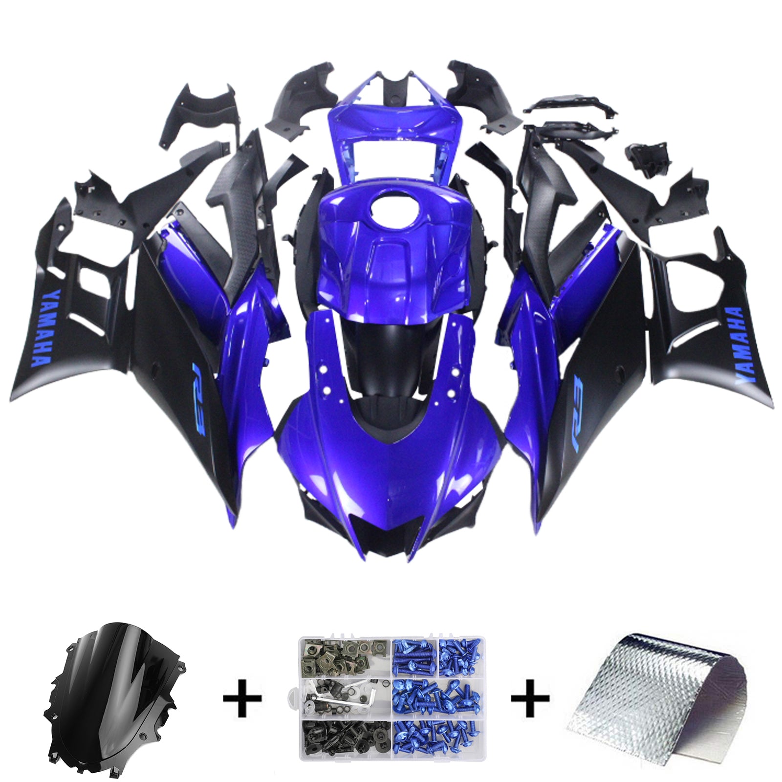 Amotopart 2022-2024 Yamaha YZF-R3 R25 Kit de carénage bleu Style3