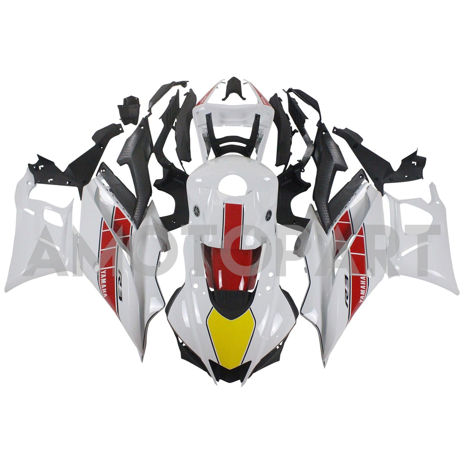 Amotopart 2022-2023 Yamaha YZF-R3 R25 White & Red Fairing Kit