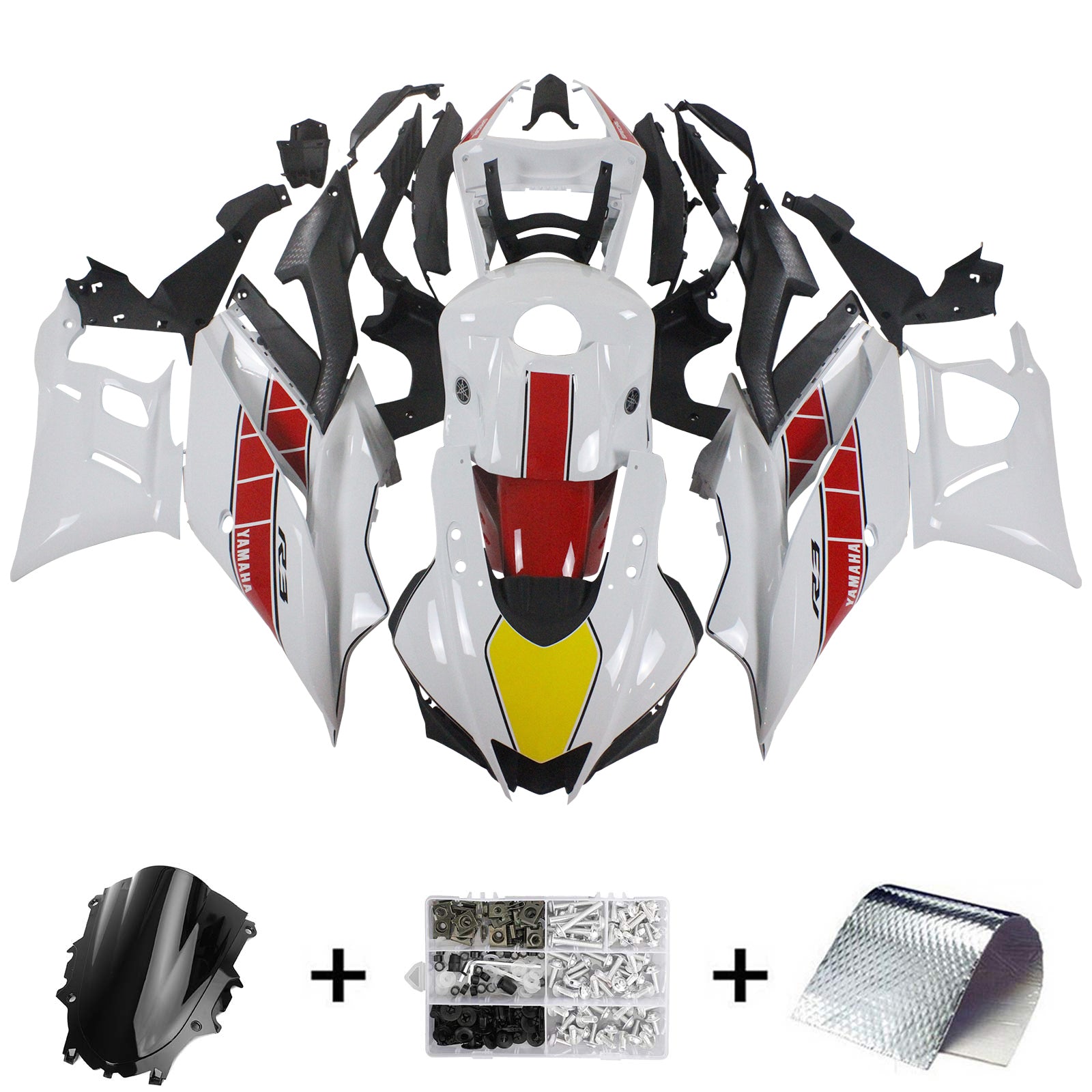 Amotopart 2022-2023 Yamaha YZF-R3 R25 Kit de carénage blanc et rouge