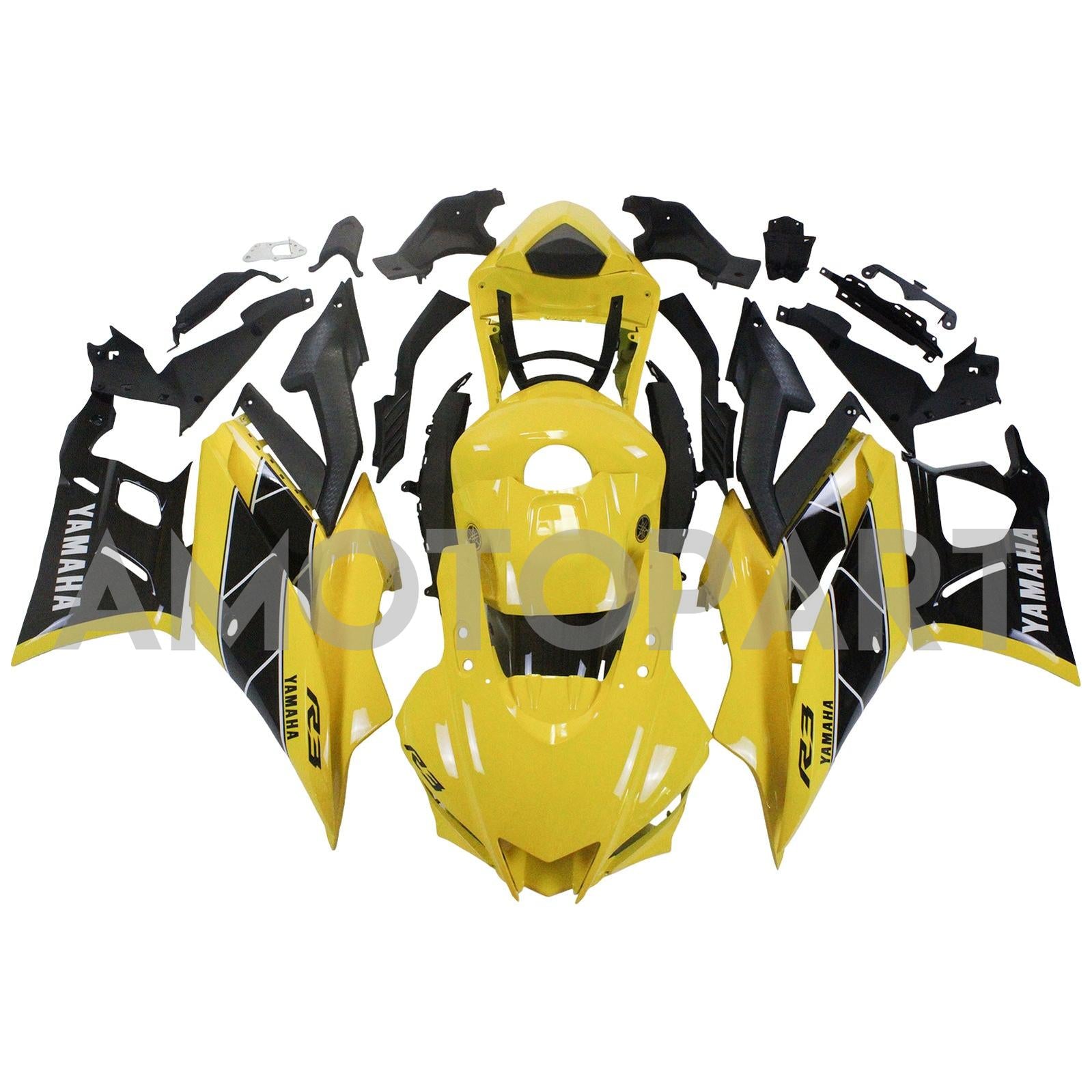 Amotopart 2022-2023 Yamaha YZF-R3 R25 Yellow & Black Fairing Kit