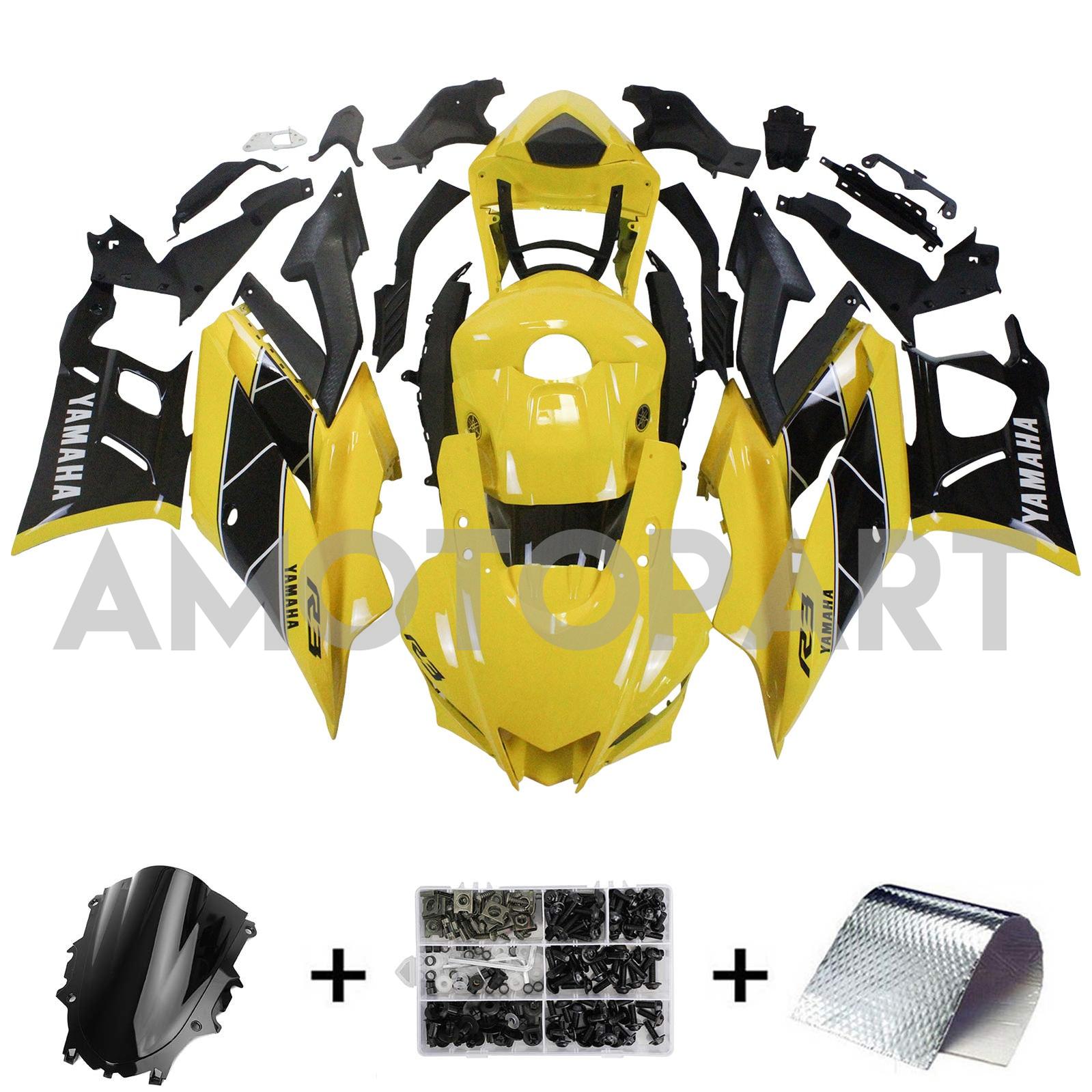 Amotopart 2022-2023 Yamaha YZF-R3 R25 Yellow & Black Fairing Kit